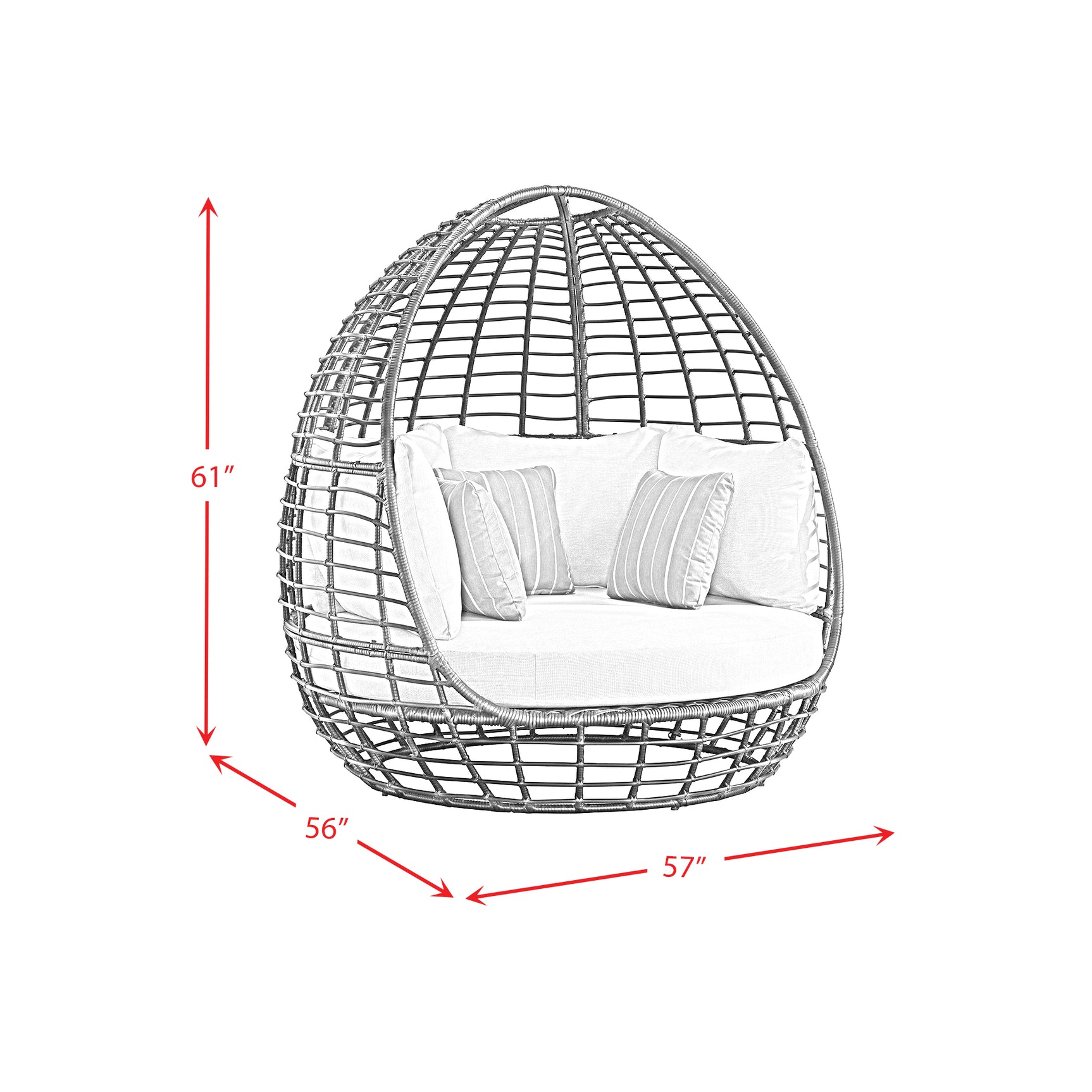 Playa Twin Egg Chair - Dark Grey and Olefin Beige with 3 Pillows - Tampa Furniture Outlet
