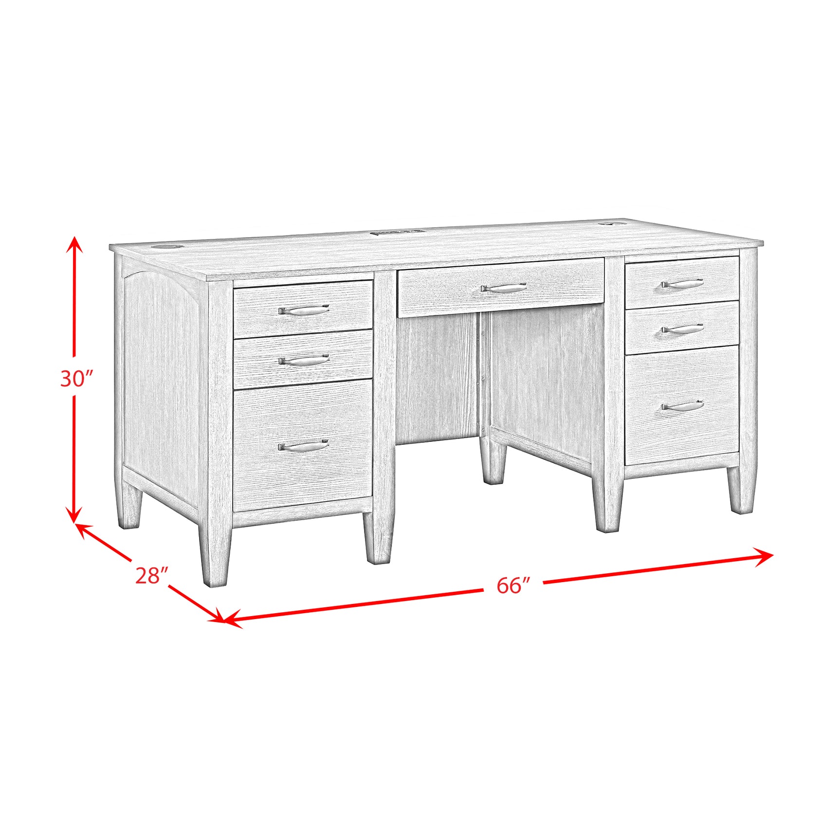 Portico Double Pedestal Desk with Power/USB in Brown Oak - Tampa Furniture Outlet
