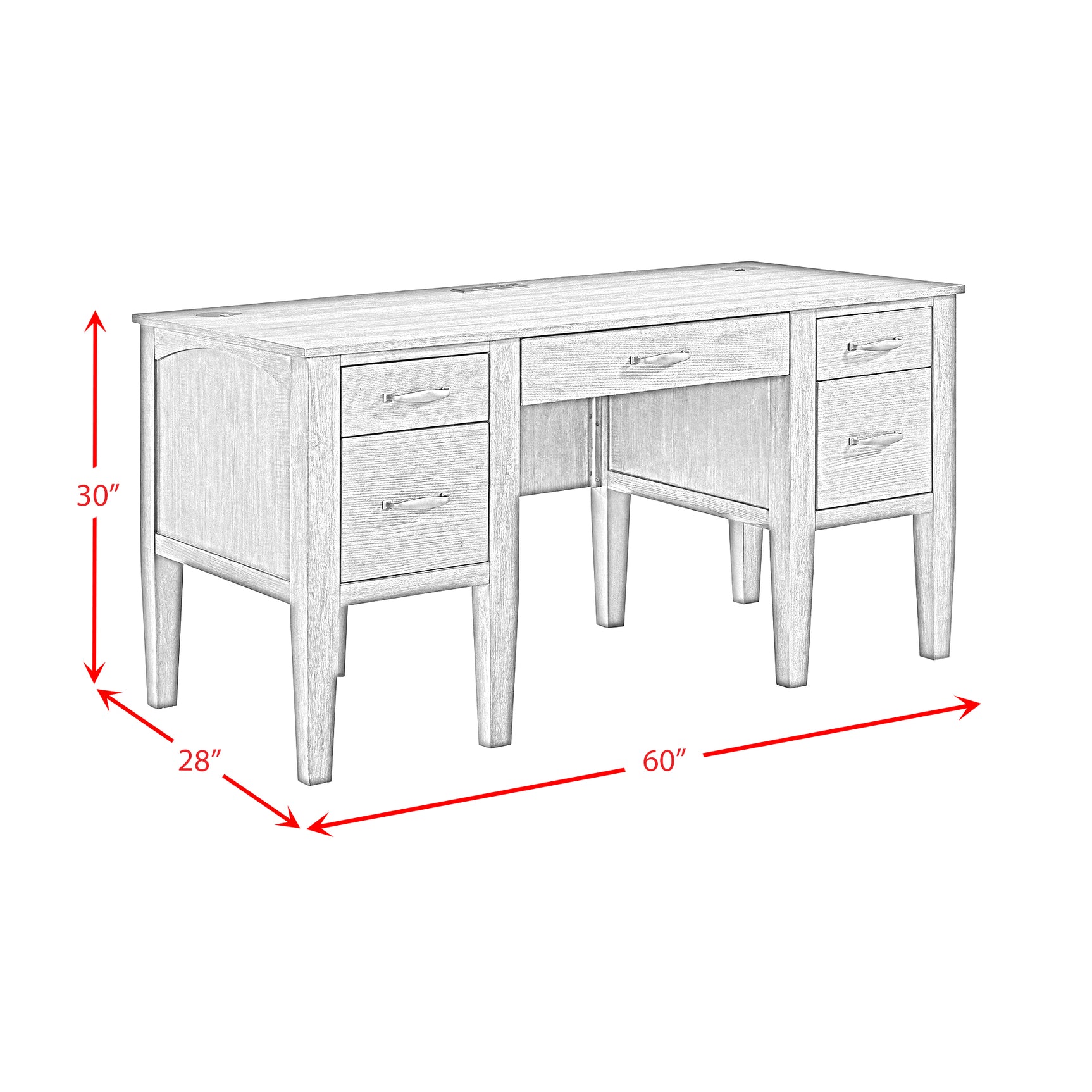 Portico Half Pedestal Desk with Power/USB in Brown Oak - Tampa Furniture Outlet