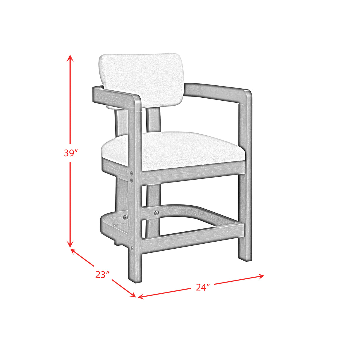 Portland Arm Counter Stool with White Fabric in Black (2 Per Carton)