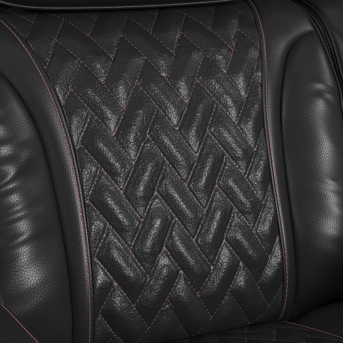 Prime Time P3 Loveseat with LED, wireless charger pocket, and Console in Jett Black with Red Stitching
