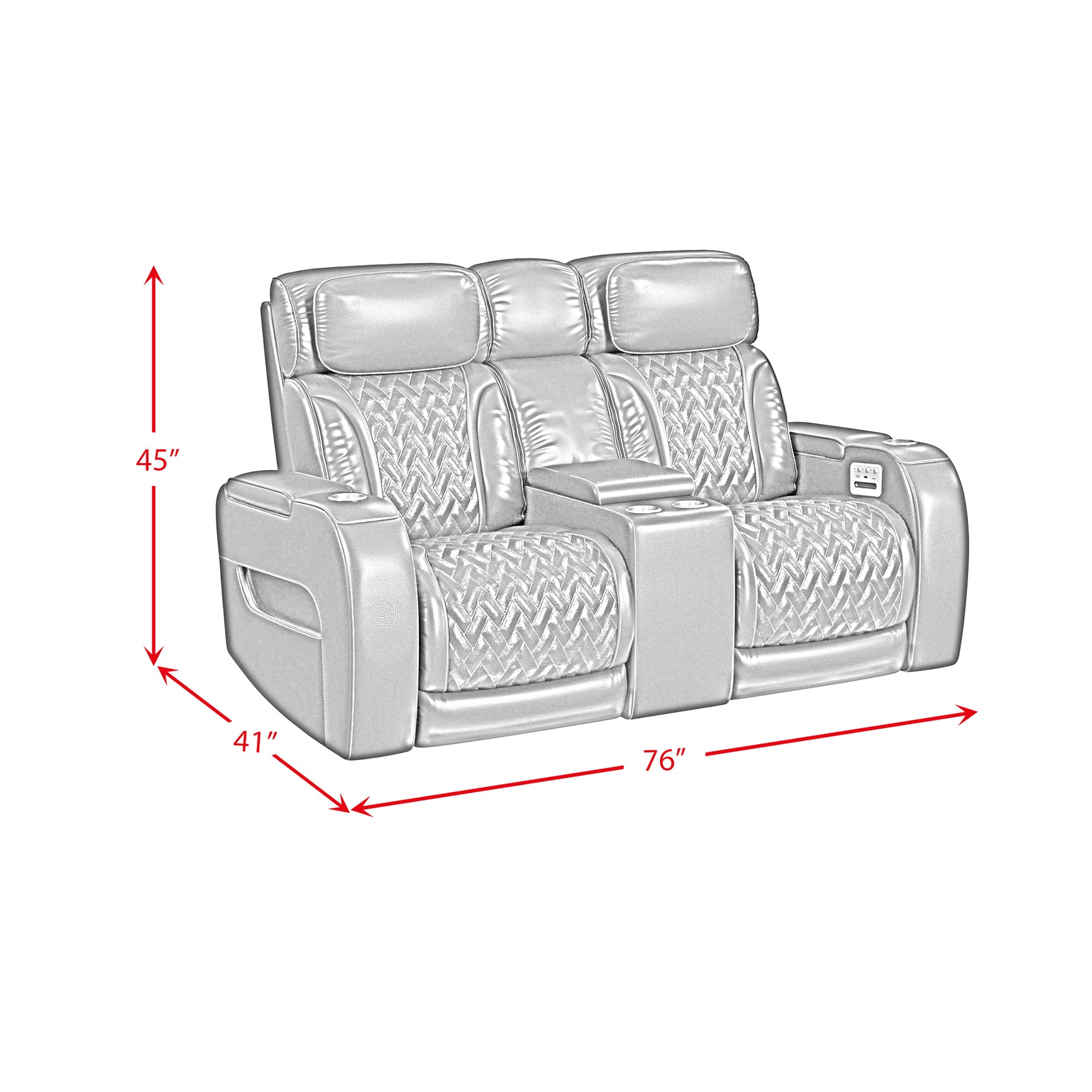 Prime Time P3 Loveseat with LED, wireless charger pocket, and Console in Jett Black with Red Stitching - Tampa Furniture Outlet