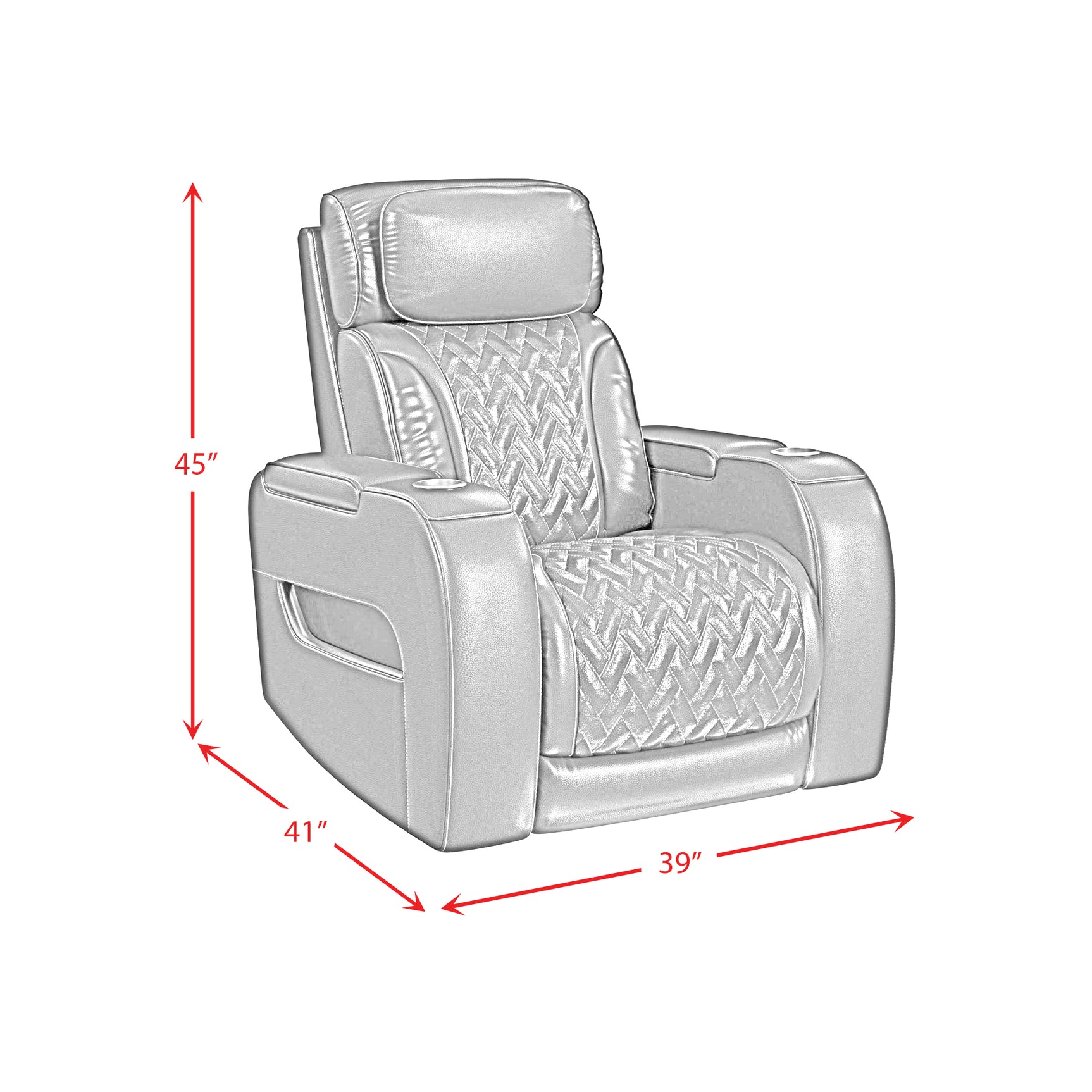 Prime Time P3 Recliner with LED and wireless charger pocket in Jett Black with Red Stitching - Tampa Furniture Outlet