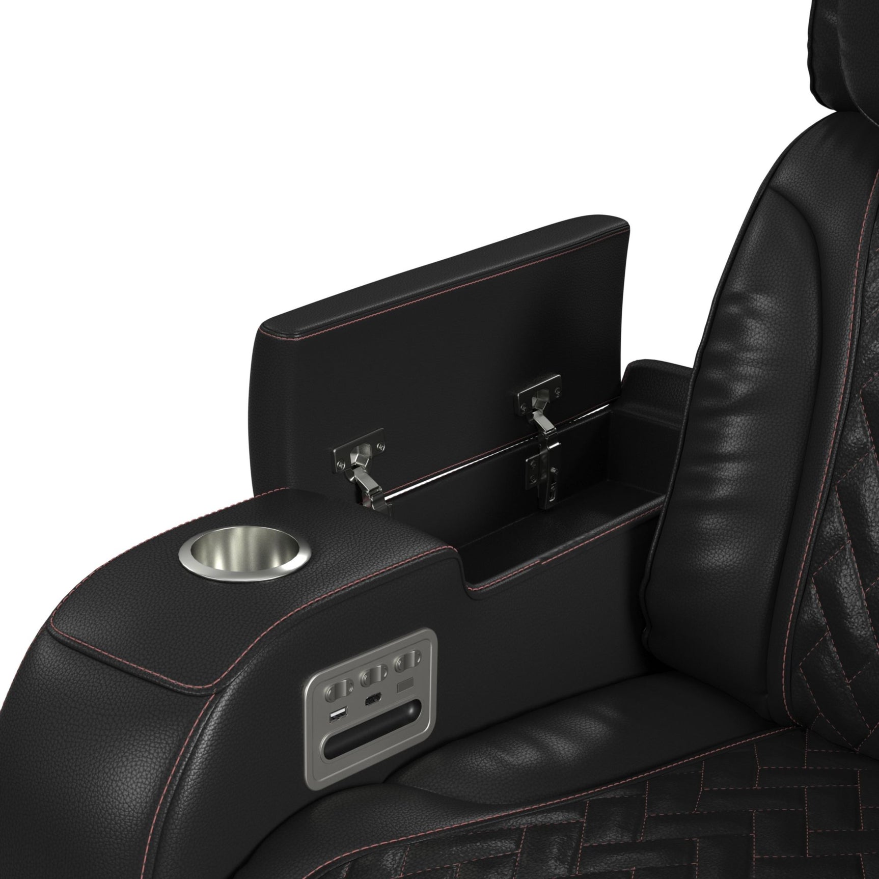Prime Time P3 Recliner with LED and wireless charger pocket in Jett Black with Red Stitching - Tampa Furniture Outlet