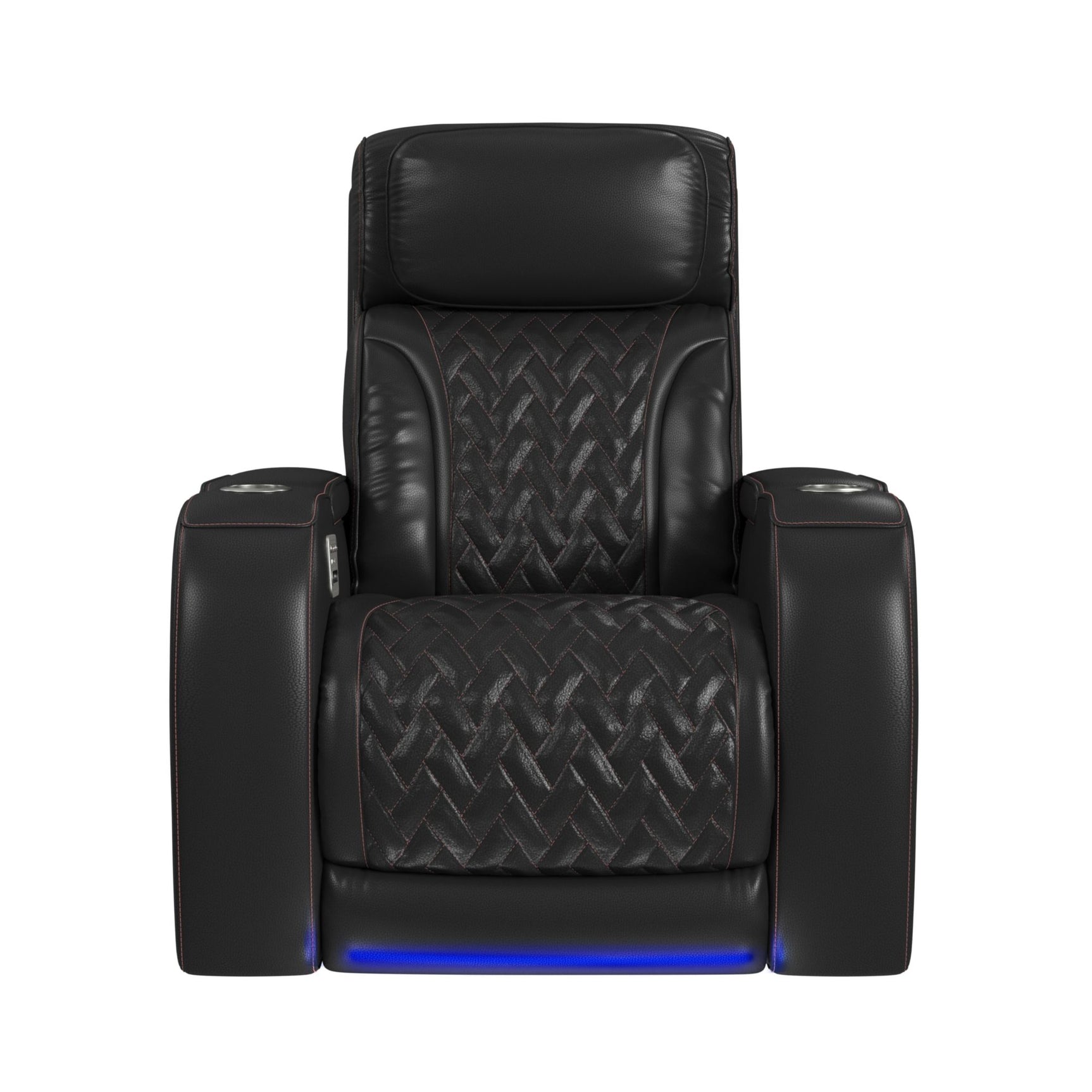Prime Time P3 Recliner with LED and wireless charger pocket in Jett Black with Red Stitching - Tampa Furniture Outlet