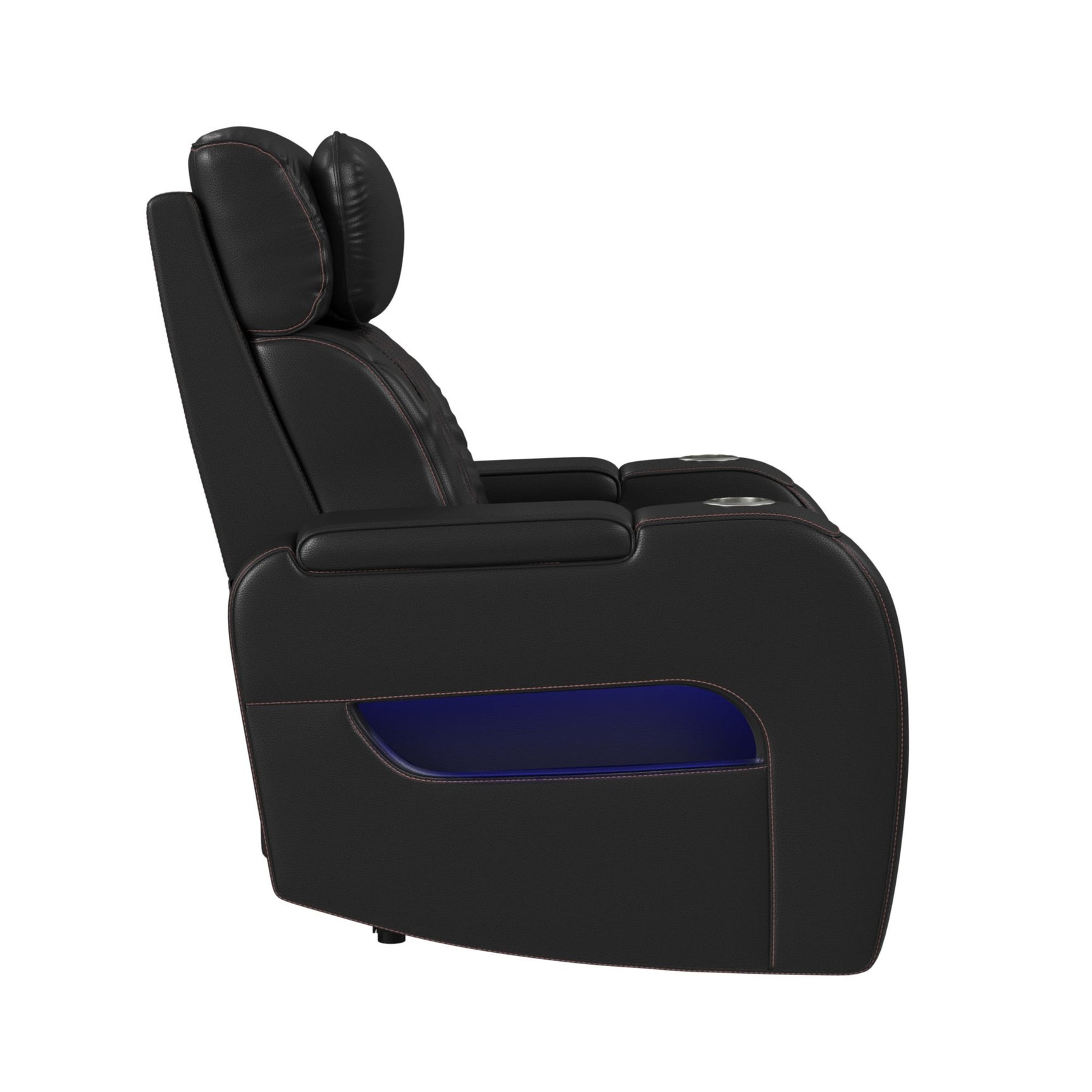 Prime Time P3 Recliner with LED and wireless charger pocket in Jett Black with Red Stitching - Tampa Furniture Outlet