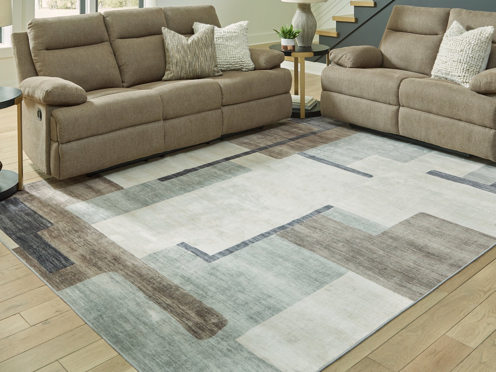 Tampa Furniture Outlet - Ashley Furniture - Larkport Rug - Washable 8' x 10' Area Rug / Cream/Brown/Gray - R407411