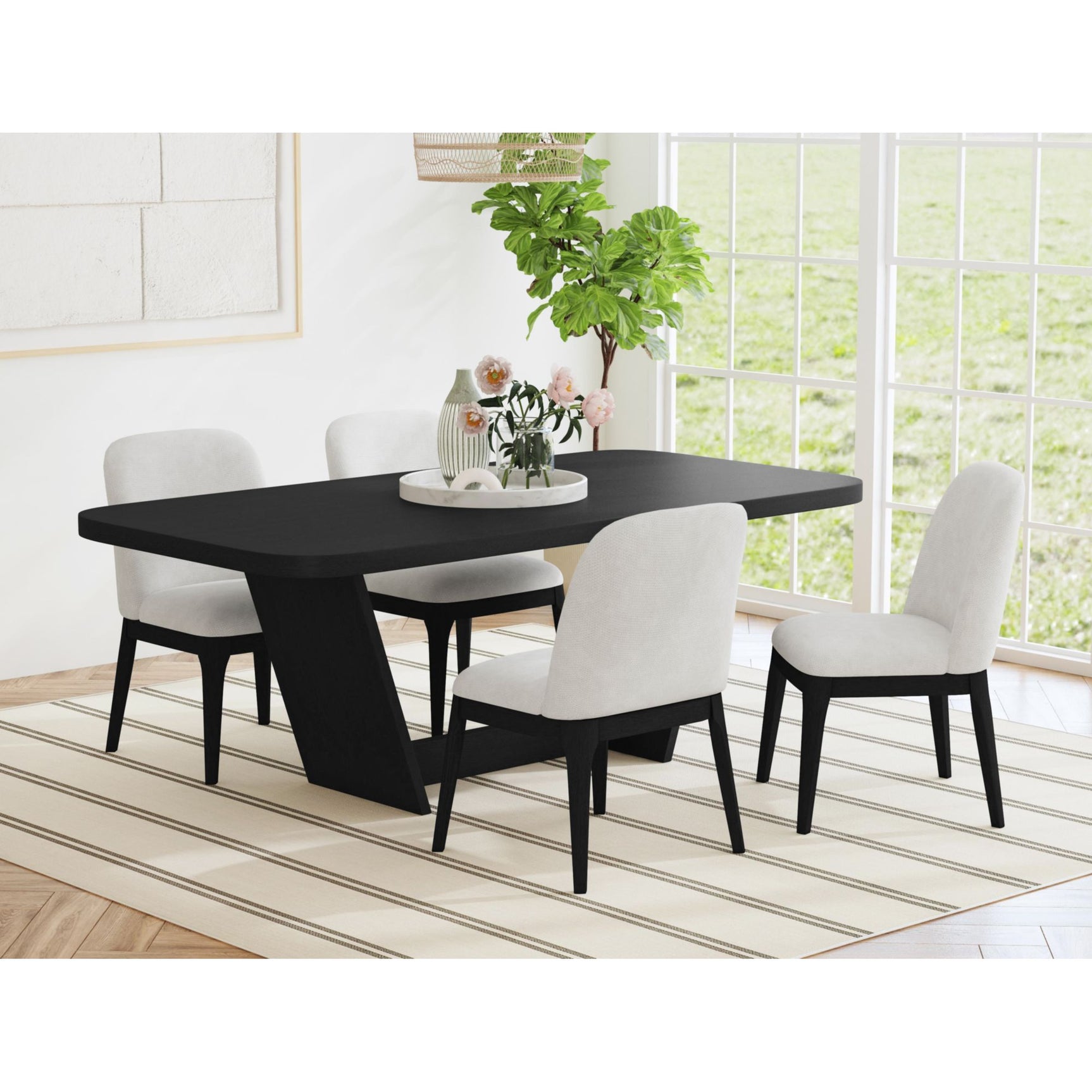 Sylvie Dining Side Chair with White Fabric in Black with Grain (2 Per Carton) - Tampa Furniture Outlet