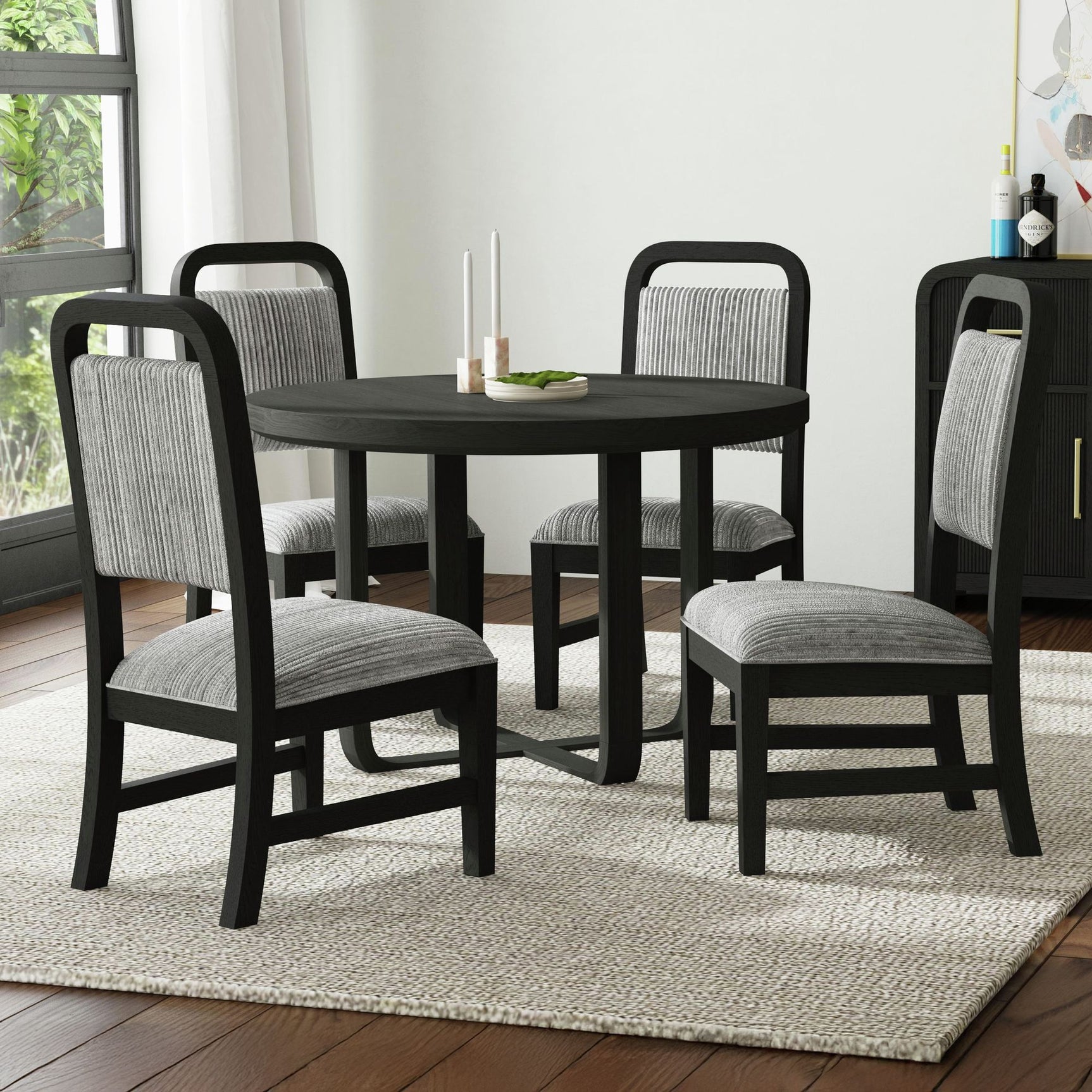 Ridgemont Dining Side Chair with Grey Fabric in Black with Grain (2 Per Carton) – SKU D-14440-8W-SC | Elements