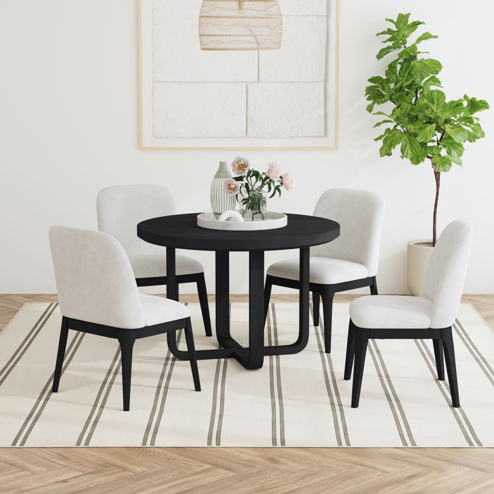 Sylvie Dining Side Chair with White Fabric in Black with Grain (2 Per Carton) - Tampa Furniture Outlet