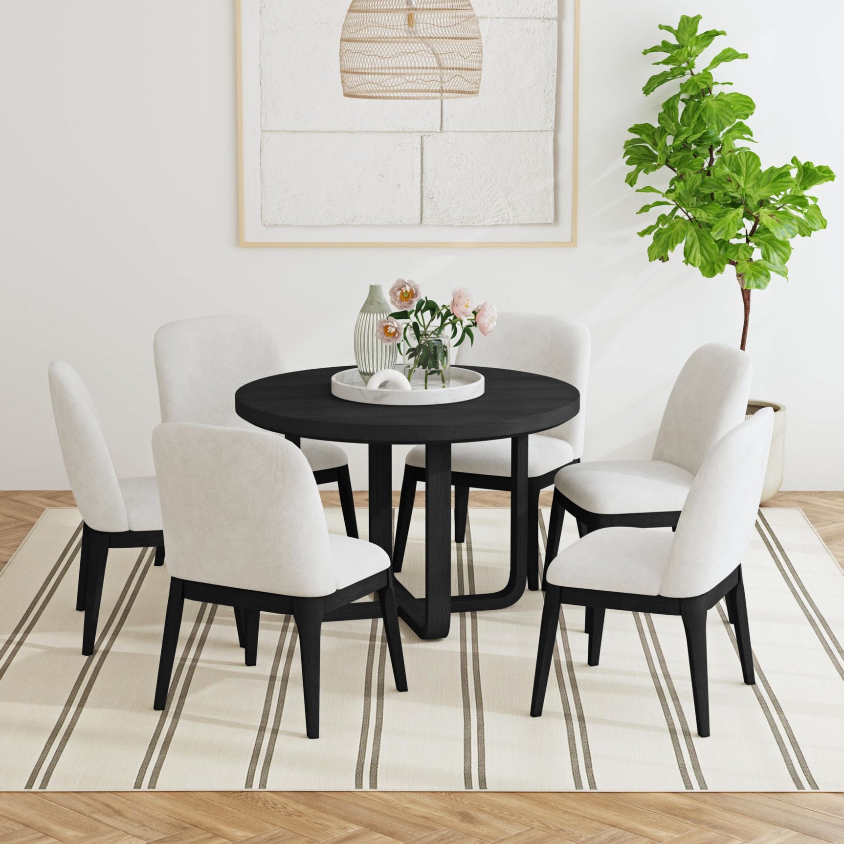 Sylvie Dining Side Chair with White Fabric in Black with Grain (2 Per Carton) - Tampa Furniture Outlet