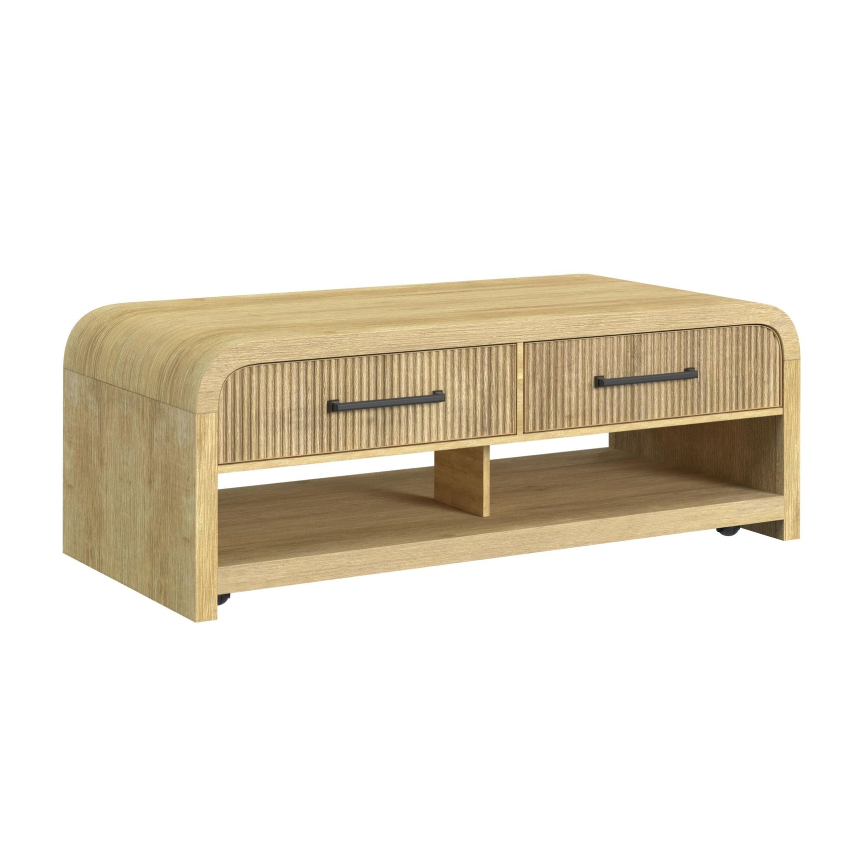 Ridgemont Coffee Table with Casters/Push Through Drawer in Natural - Tampa Furniture Outlet