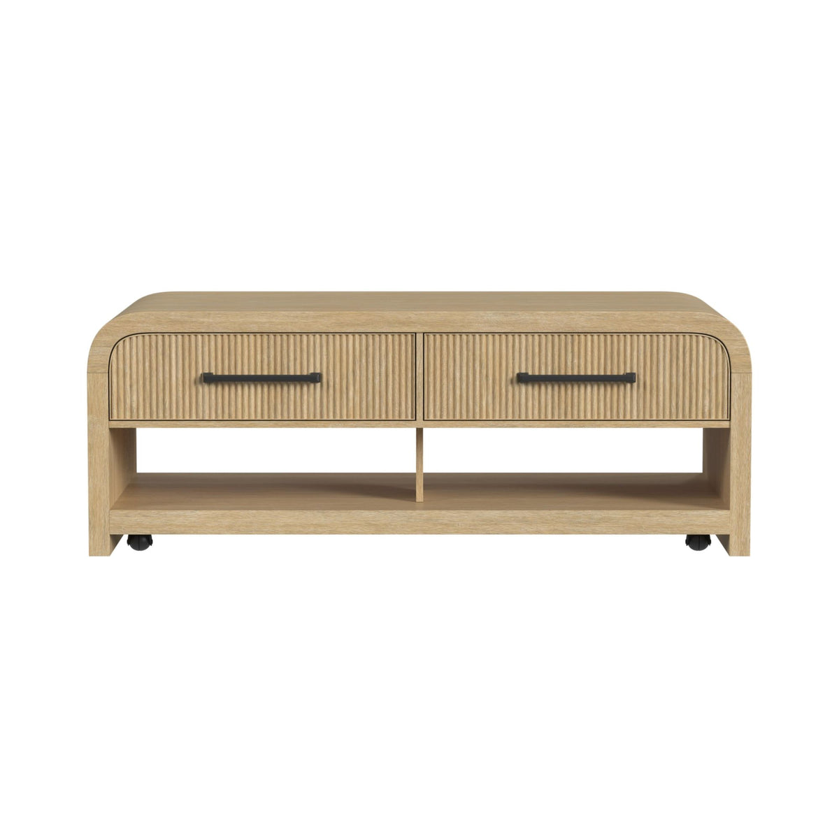 Ridgemont Coffee Table with Casters/Push Through Drawer in Natural