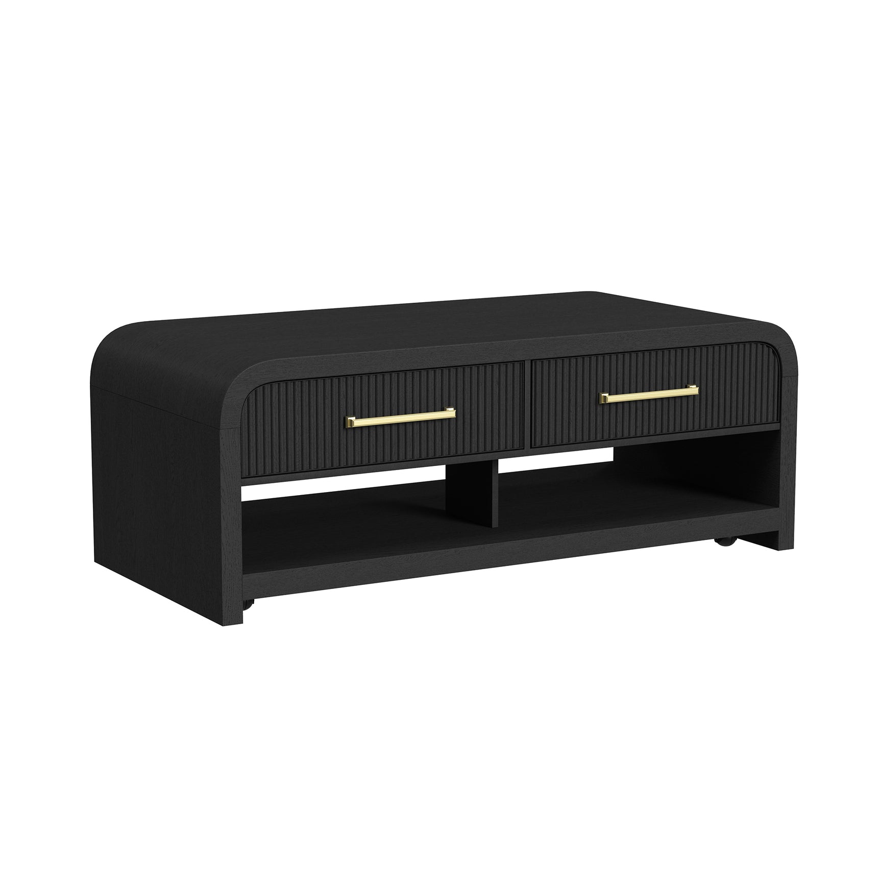 Ridgemont Coffee Table with Casters/Push Through Drawer in Black with Grain - Tampa Furniture Outlet