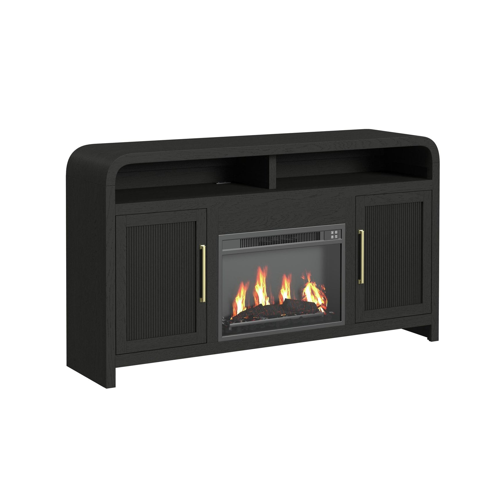 Ridgemont Complete 60" Fireplace Cabinet in Black with Grain - Single Pack - Tampa Furniture Outlet
