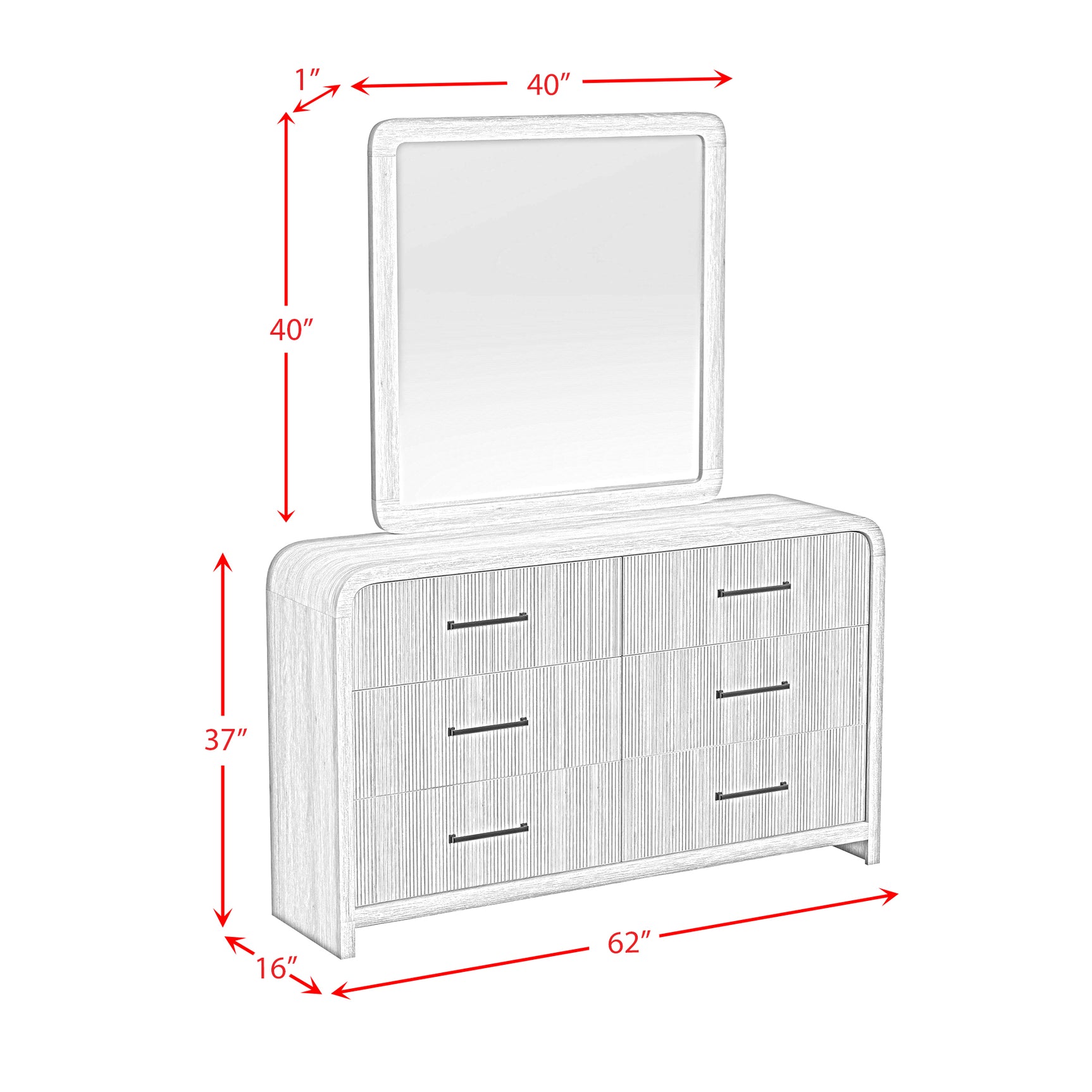 Ridgemont Dresser and Mirror Set in Black with Grain