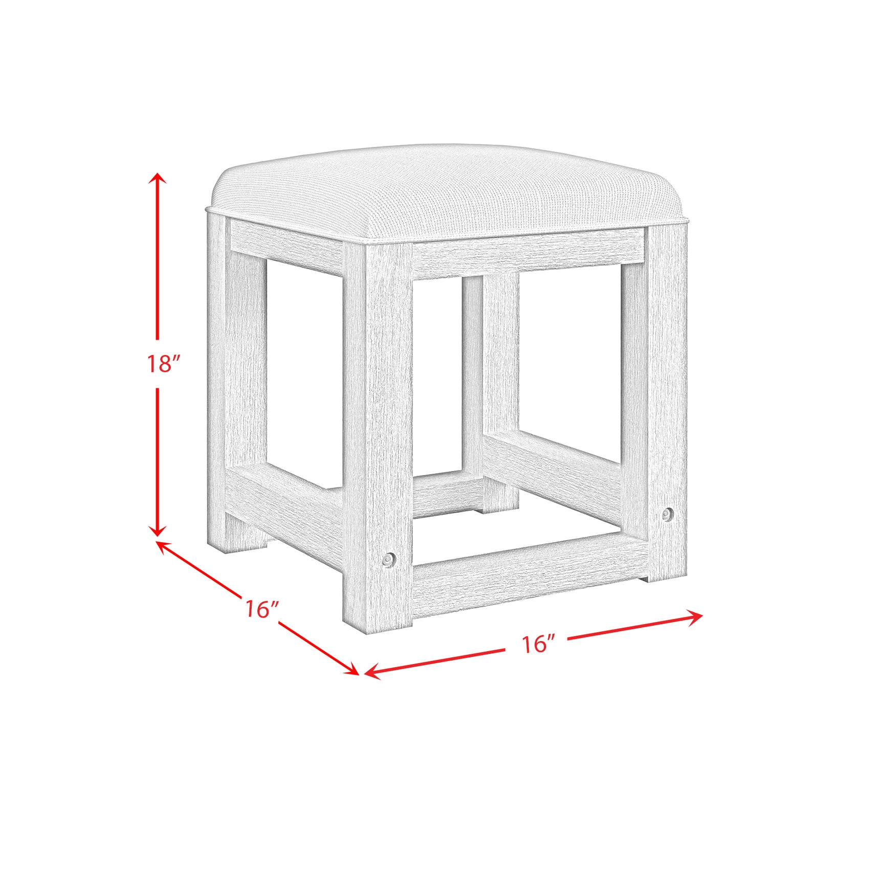 Ridgemont Dressing Stool with White Fabric in Black with Grain - Tampa Furniture Outlet