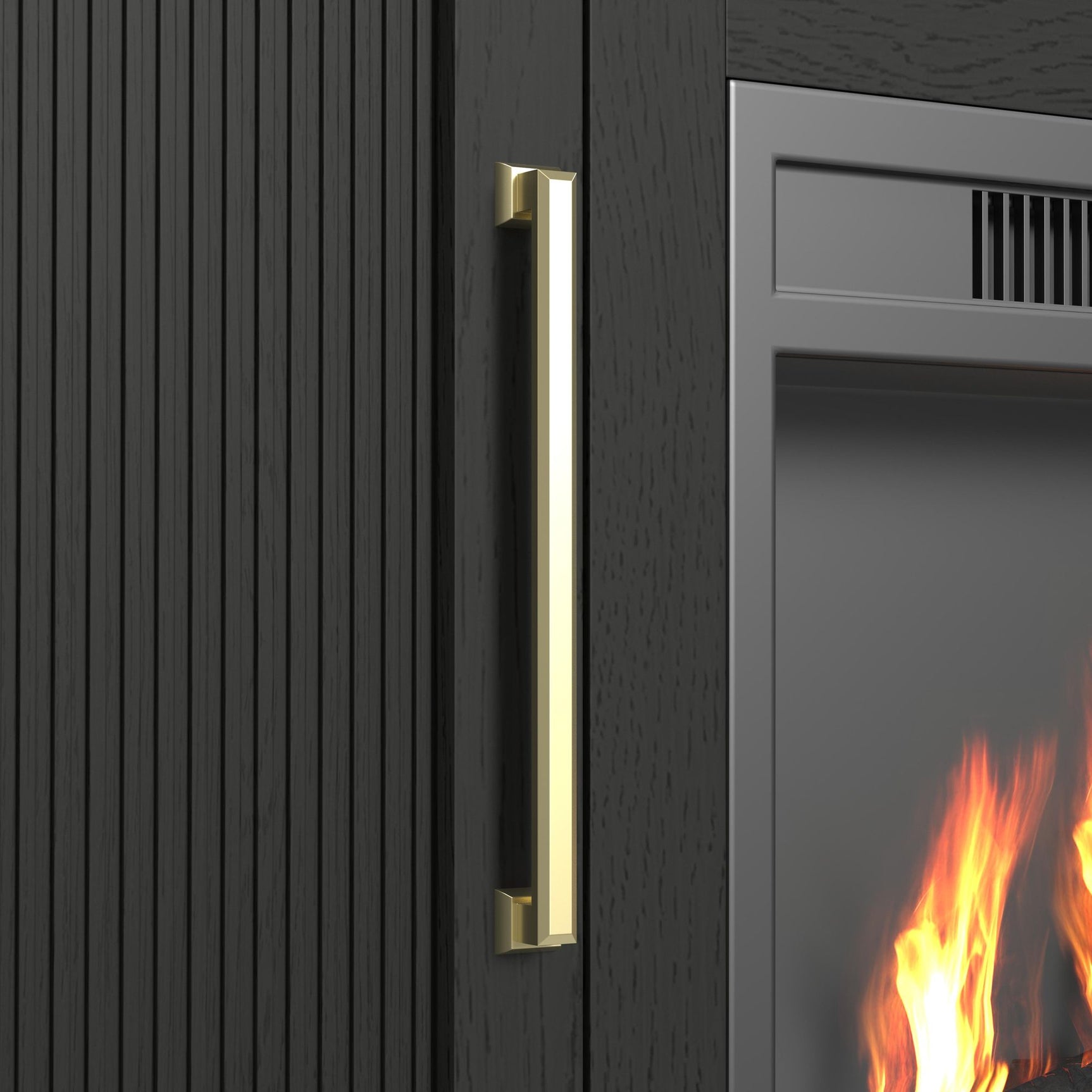 Ridgemont Complete 60" Fireplace Cabinet in Black with Grain - Single Pack
