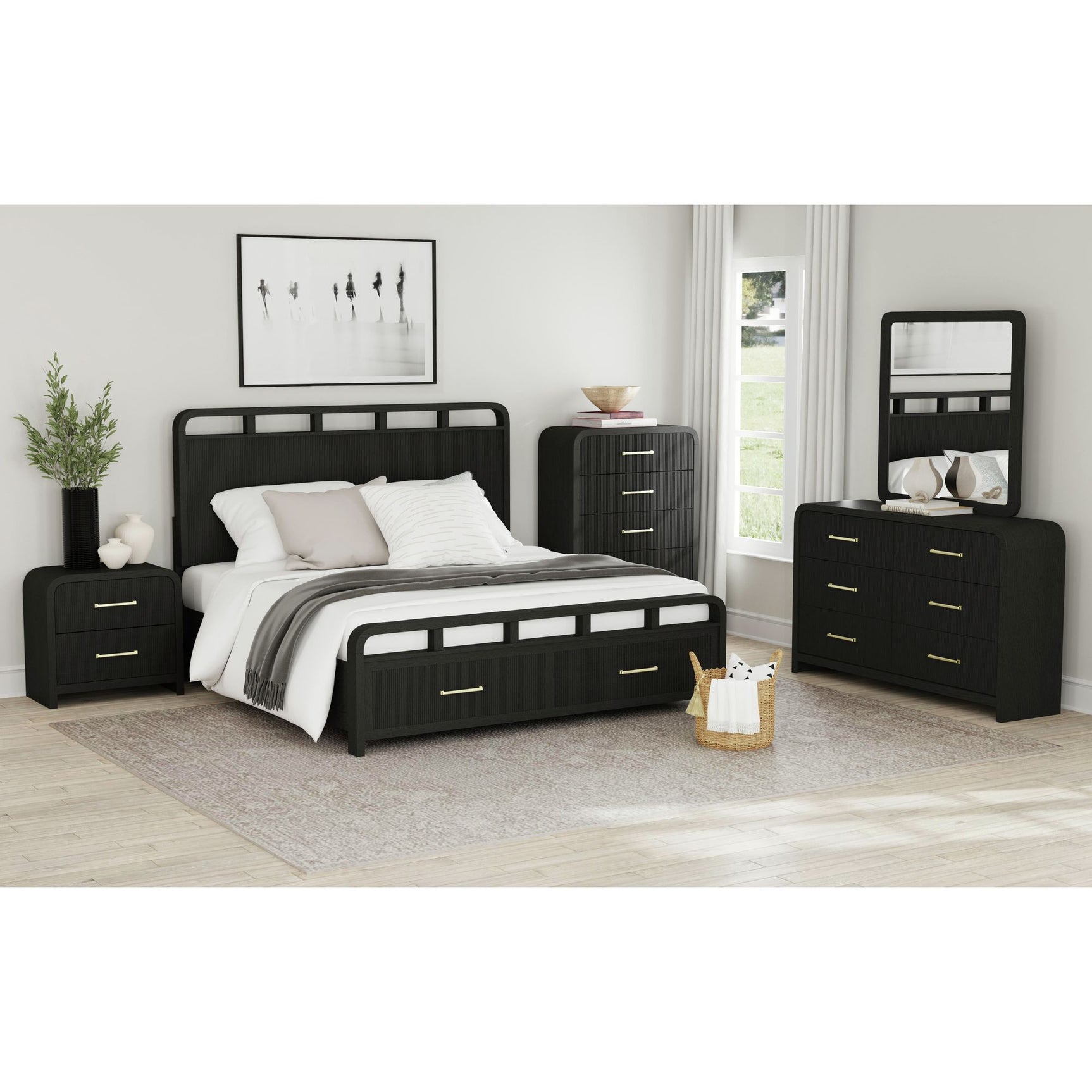 Ridgemont Full Storage Bed in Black with Grain – SKU B-14440-8W-FSB | Elements