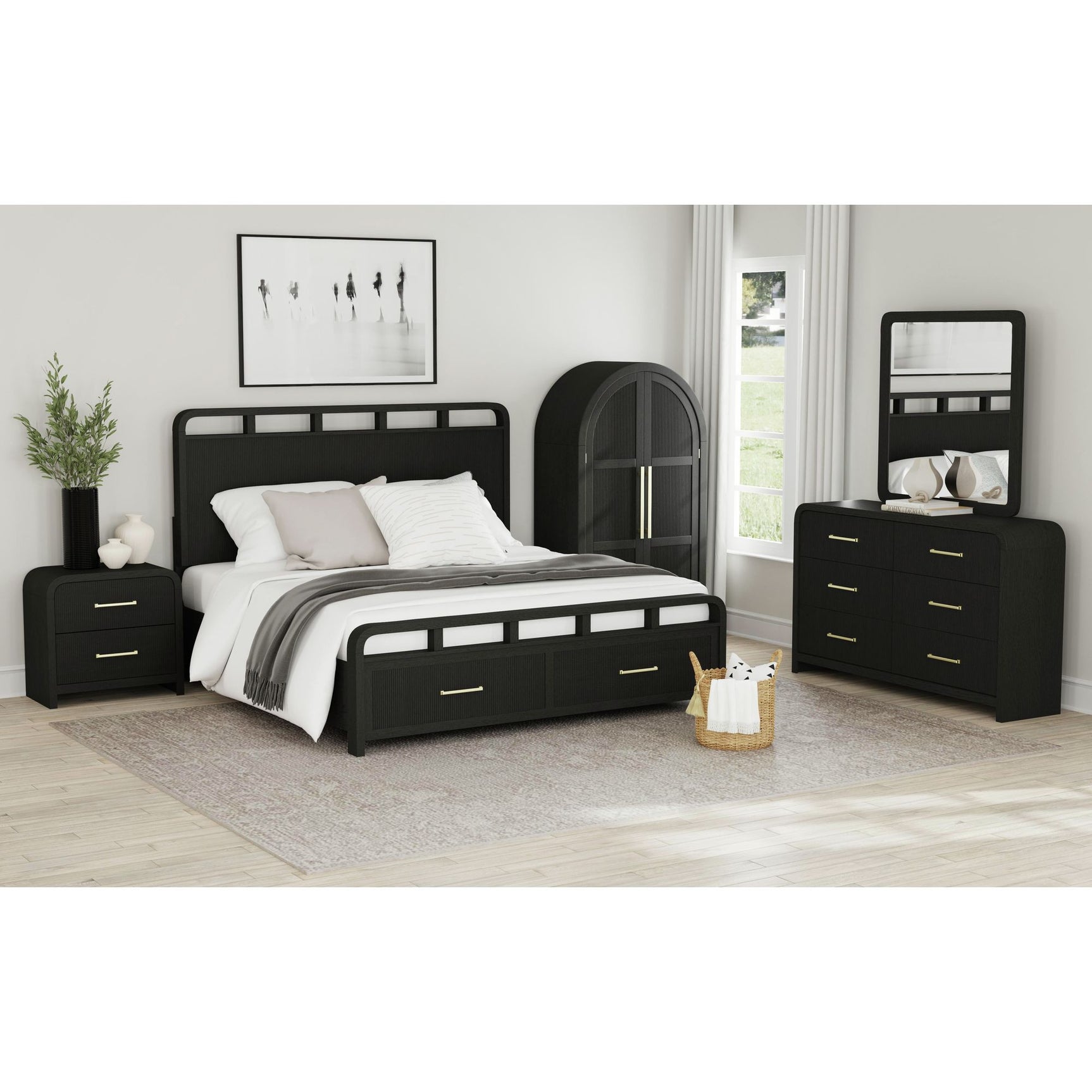 Ridgemont Dresser and Mirror Set in Black with Grain - Tampa Furniture Outlet