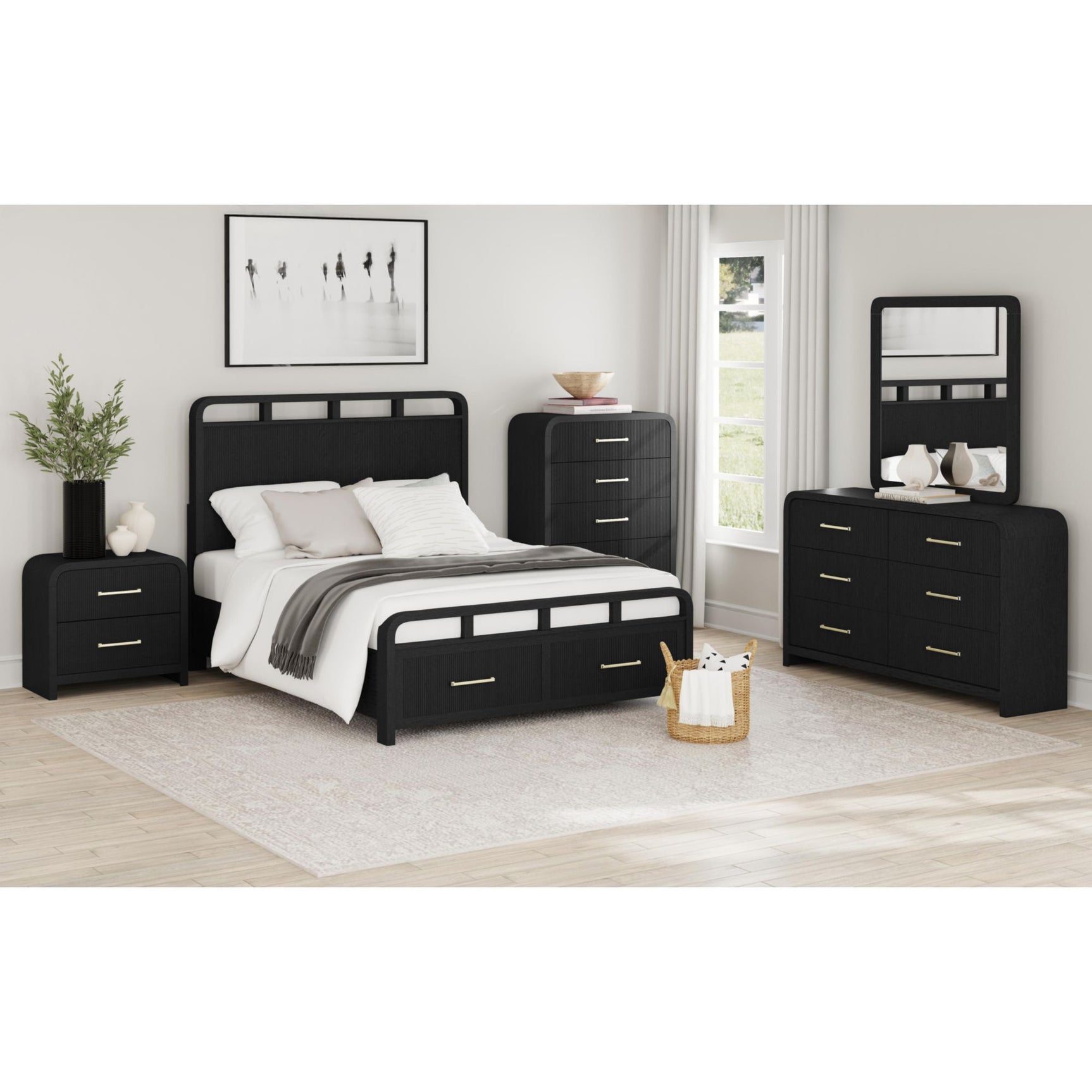 Ridgemont Dresser and Mirror Set in Black with Grain - Tampa Furniture Outlet
