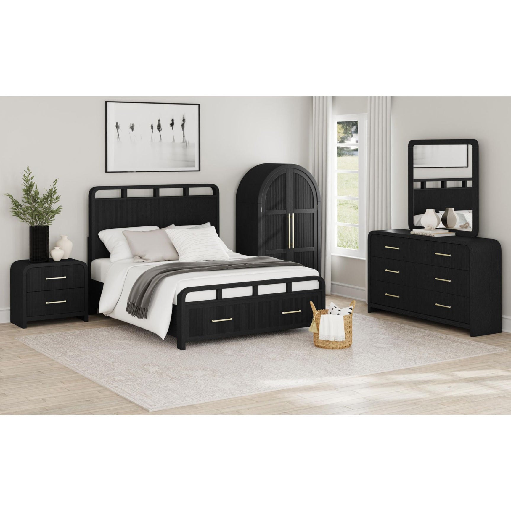 Ridgemont Dresser and Mirror Set in Black with Grain - Tampa Furniture Outlet