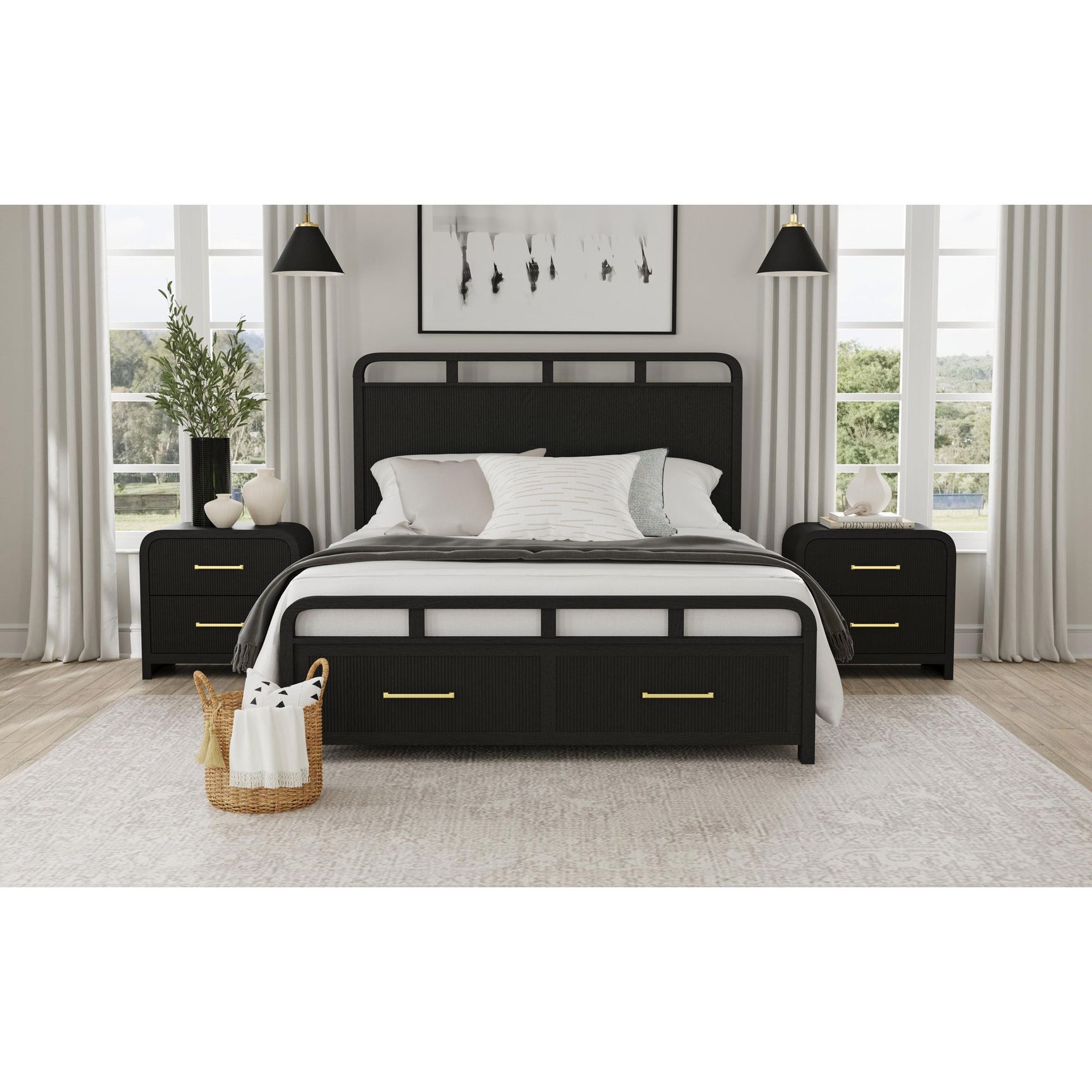 Ridgemont 2-Drawer Nightstand with USB in Black with Grain – SKU B-14440-8W-NS2 | Elements