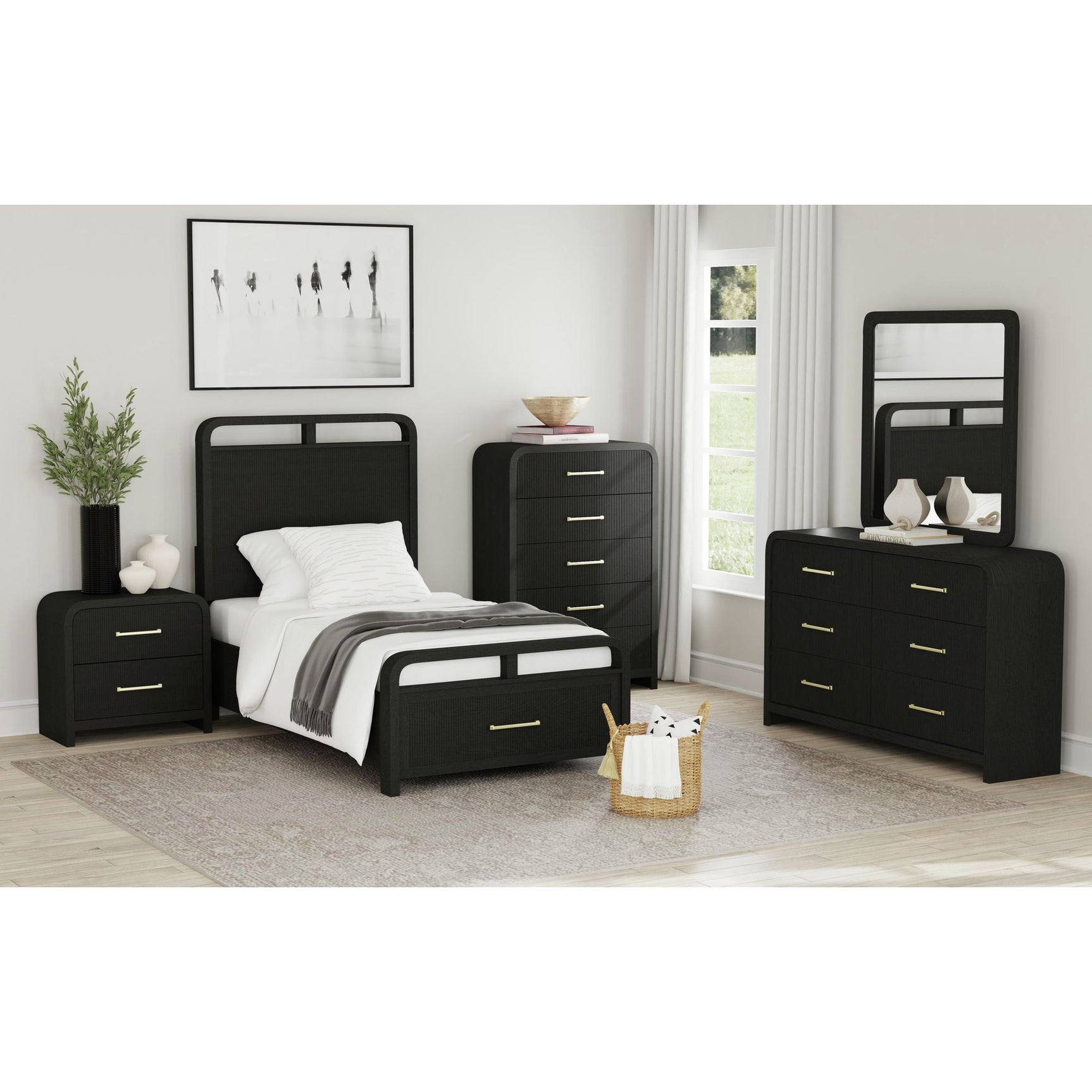 Ridgemont 5-Drawer Chest in Black with Grain – SKU B-14440-8W-CH | Elements
