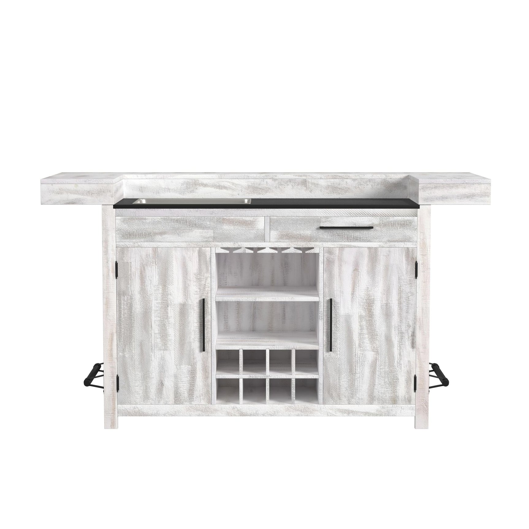 Rogen Rustic Bar Table with Ice Tray, USB and Power in Rustic White - Tampa Furniture Outlet
