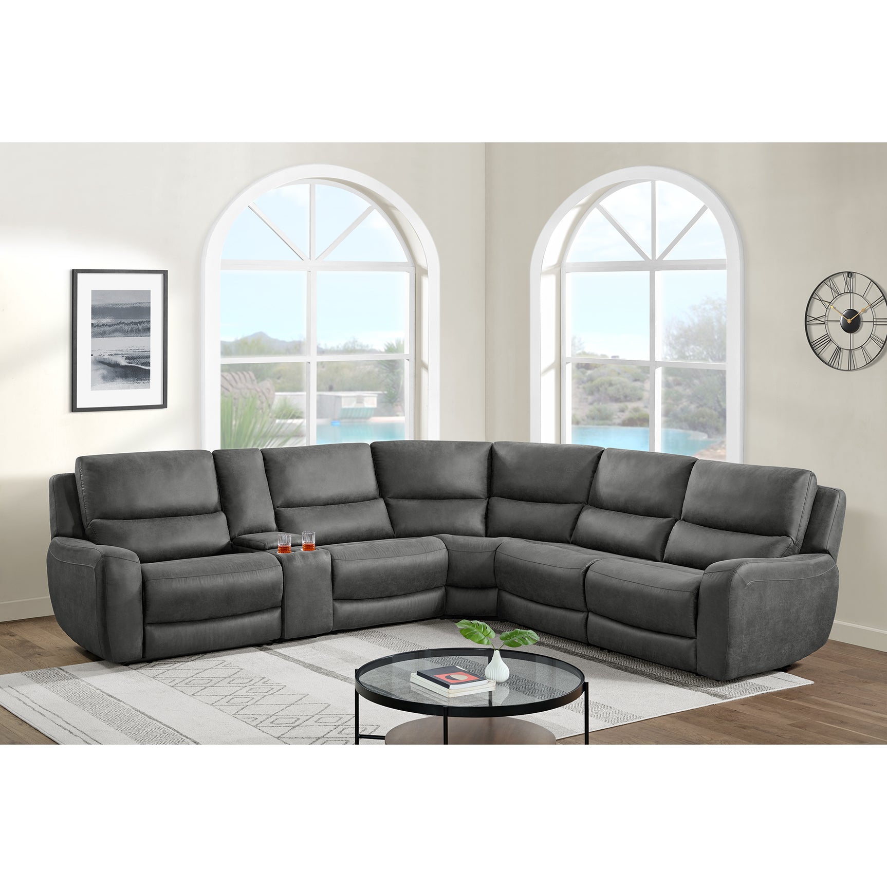 Saber Modular RHF Power Motion Recliner in Texas Granite – SKU U-13780-10590-155P | Elements