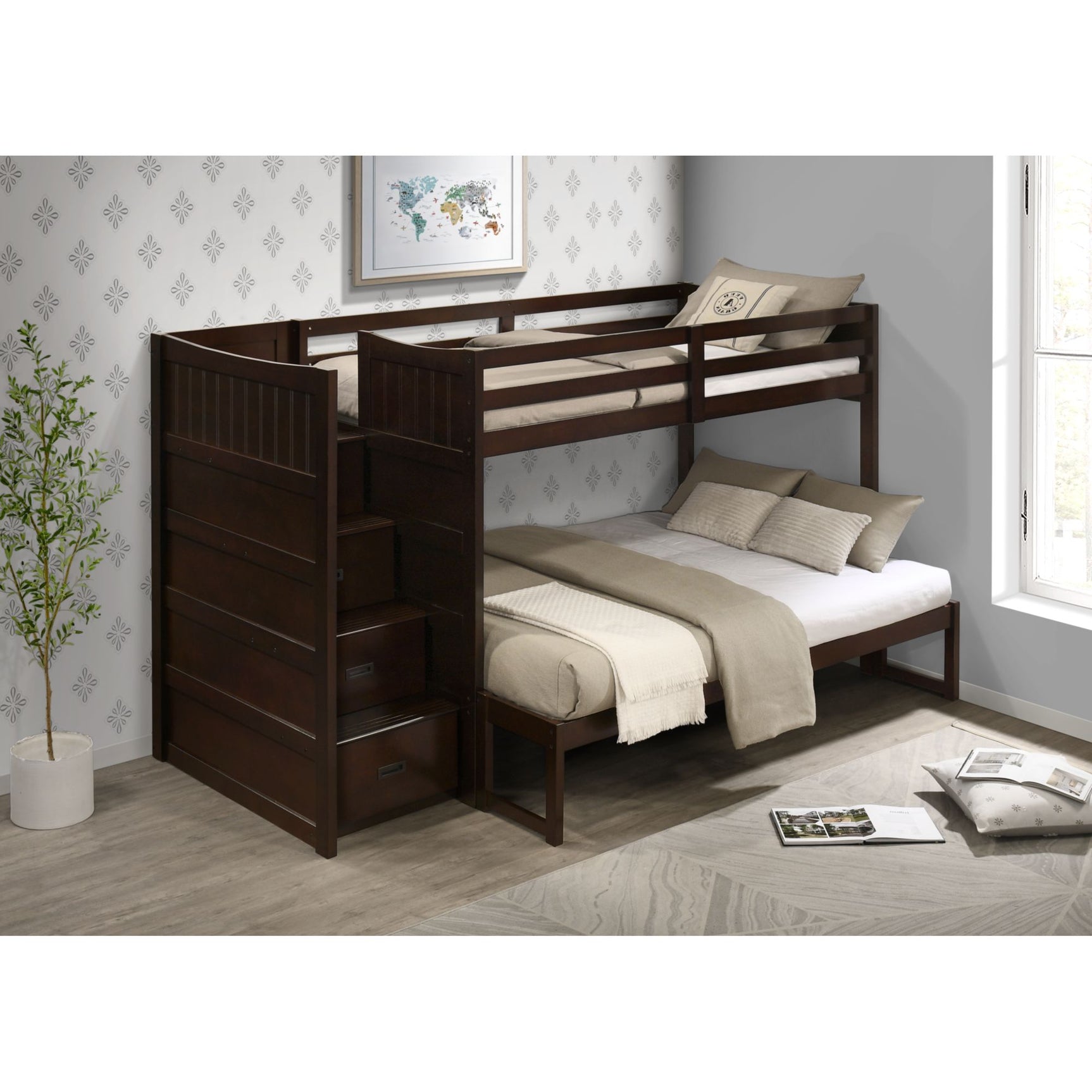 Sami Twin Over Full Step Bunk with Left HB in Espresso – SKU SM550TFBL | Elements