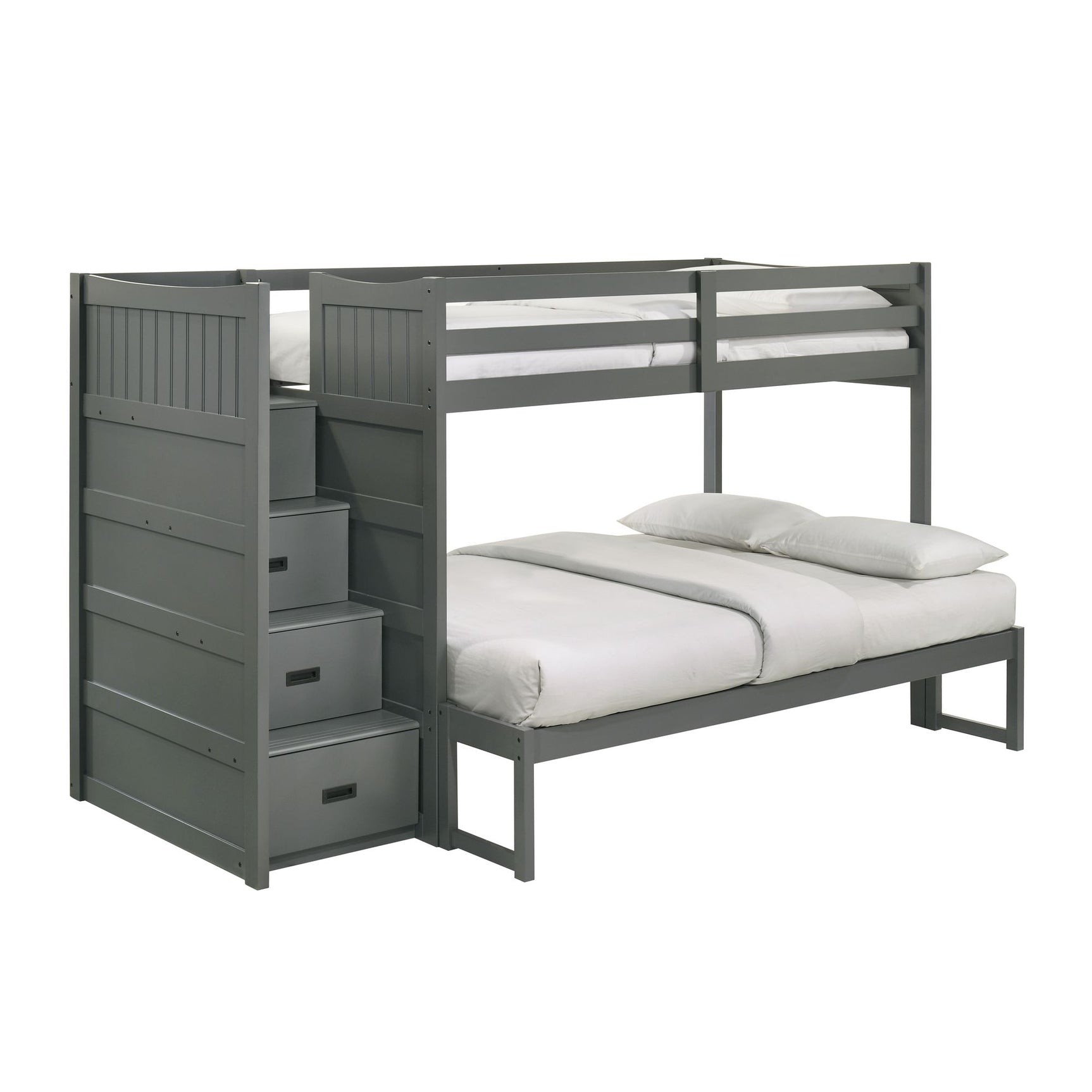 Sami Twin Over Full Step Bunk with Left HB in Grey - Tampa Furniture Outlet