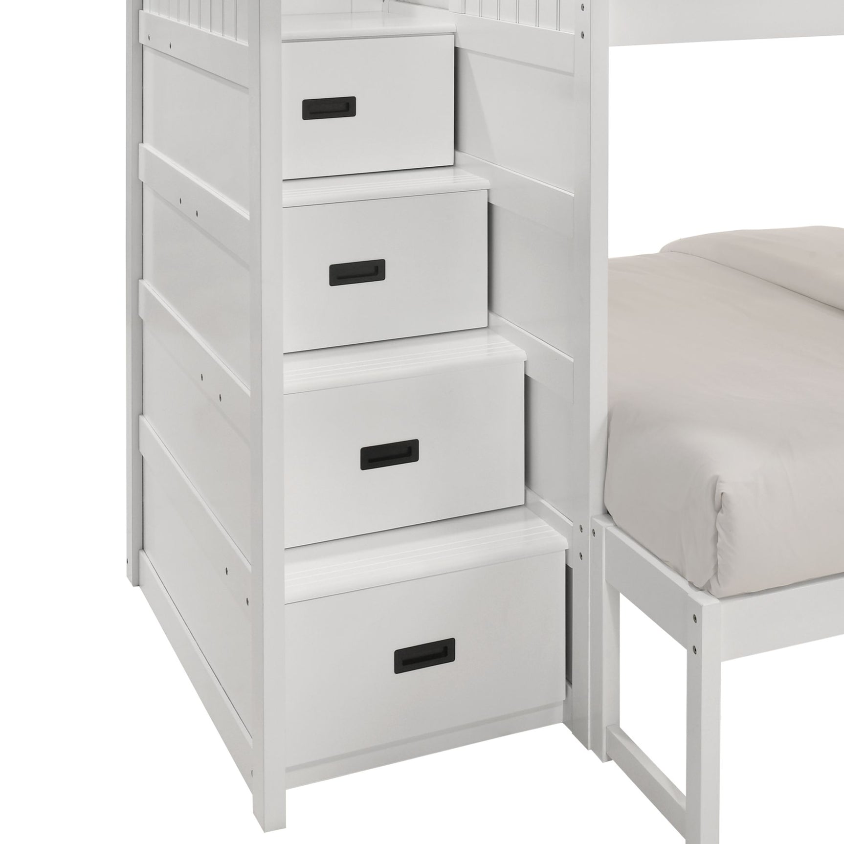 Sami Twin Over Full Step Bunk with Left HB in White - Tampa Furniture Outlet