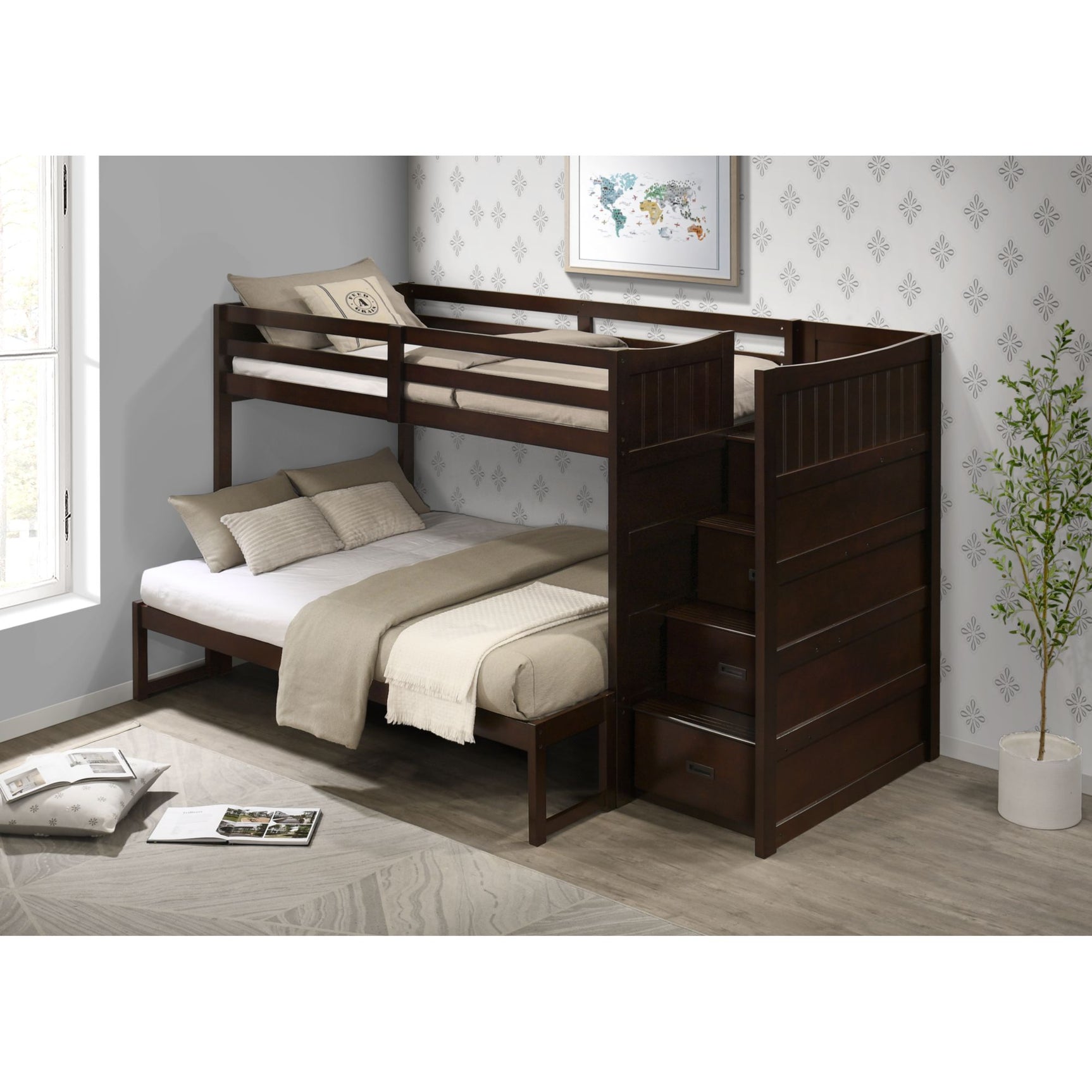 Sami Twin Over Full Step Bunk with Right HB in Espresso – SKU SM550TFBR | Elements