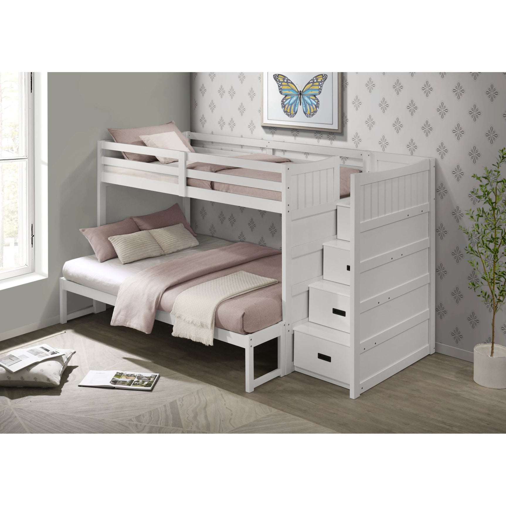 Sami Twin Over Full Step Bunk with Right HB in White – SKU SM750TFBR | Elements