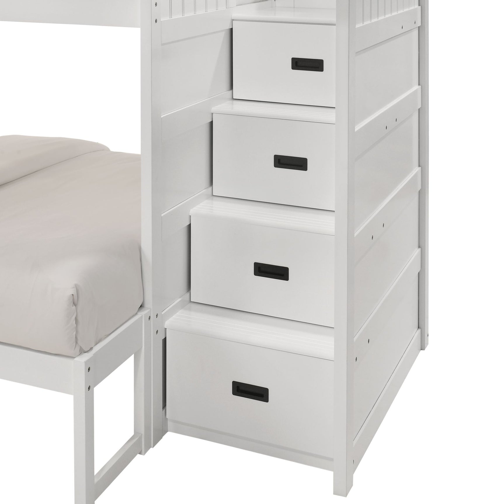 Sami Twin Over Full Step Bunk with Right HB in White - Tampa Furniture Outlet