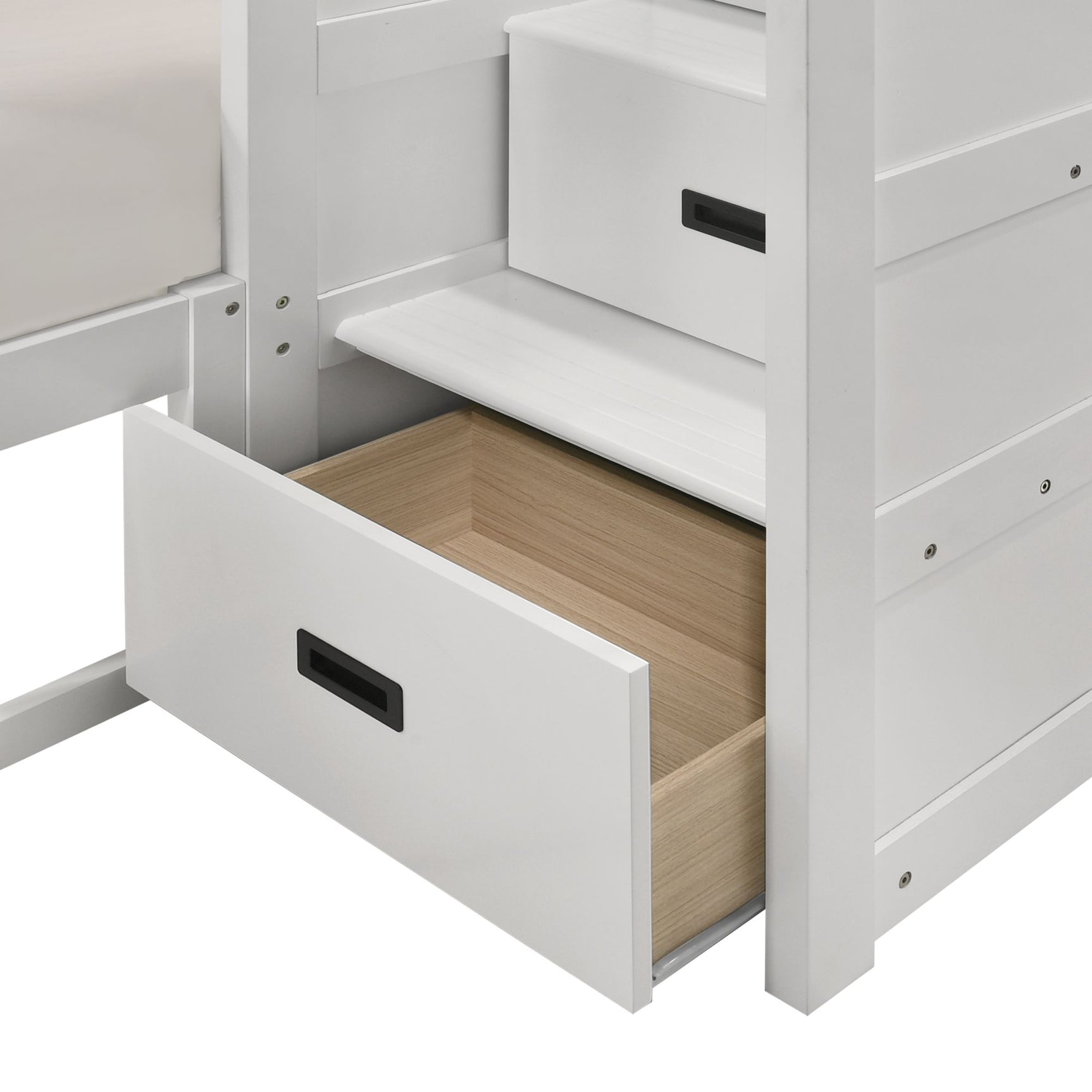 Sami Twin Over Full Step Bunk with Right HB in White - Tampa Furniture Outlet