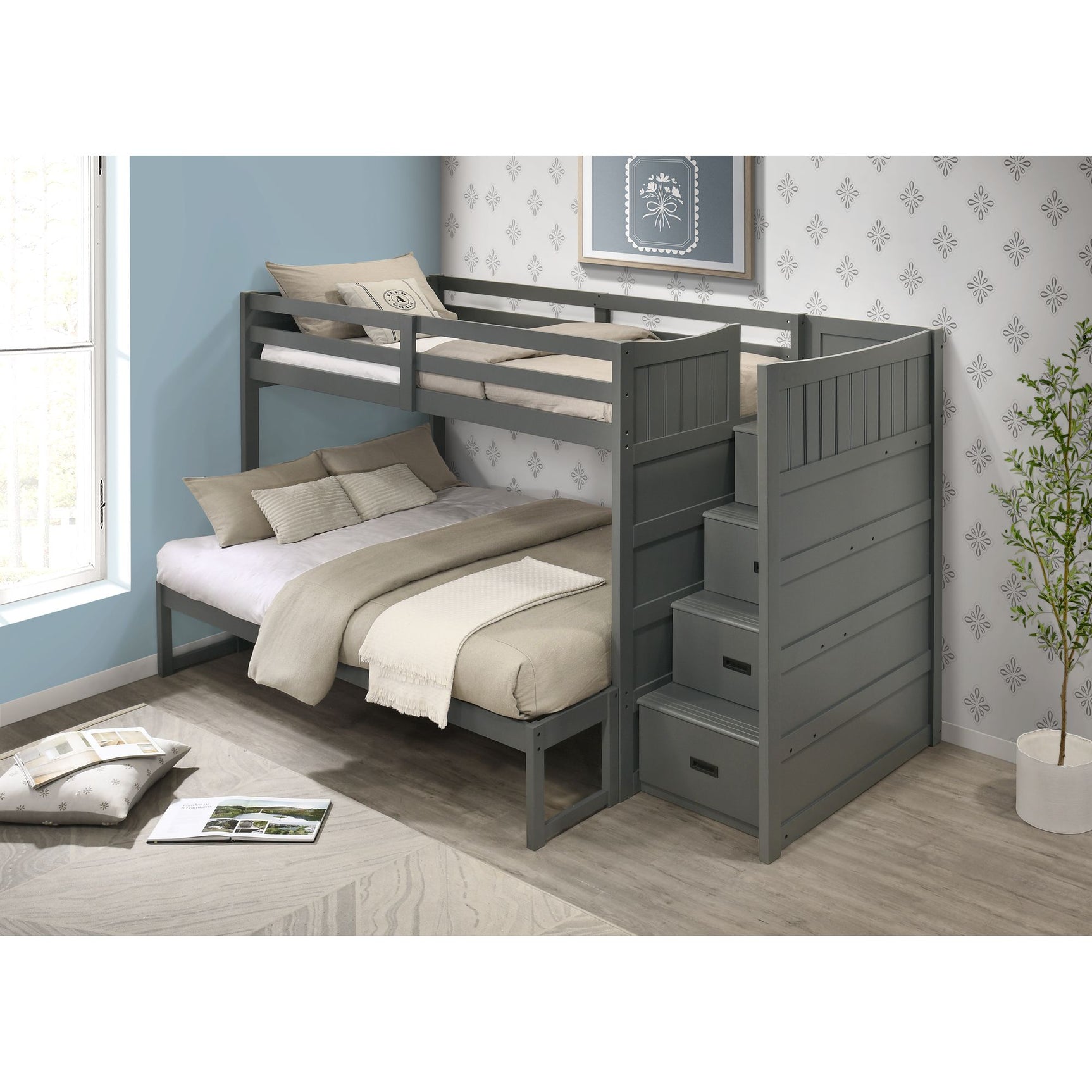Sami Twin Over Full Step Bunk with Right HB in Grey – SKU SM350TFBR | Elements
