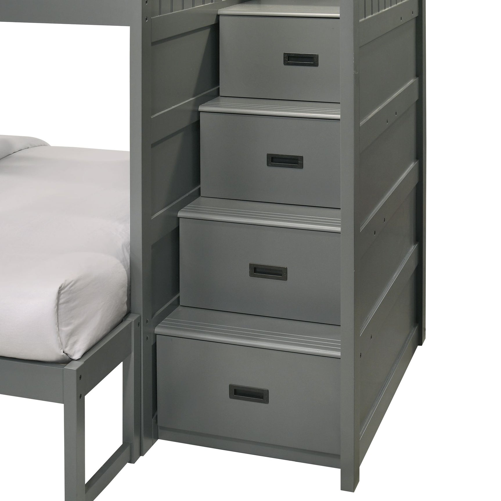 Sami Twin Over Full Step Bunk with Right HB in Grey - Tampa Furniture Outlet