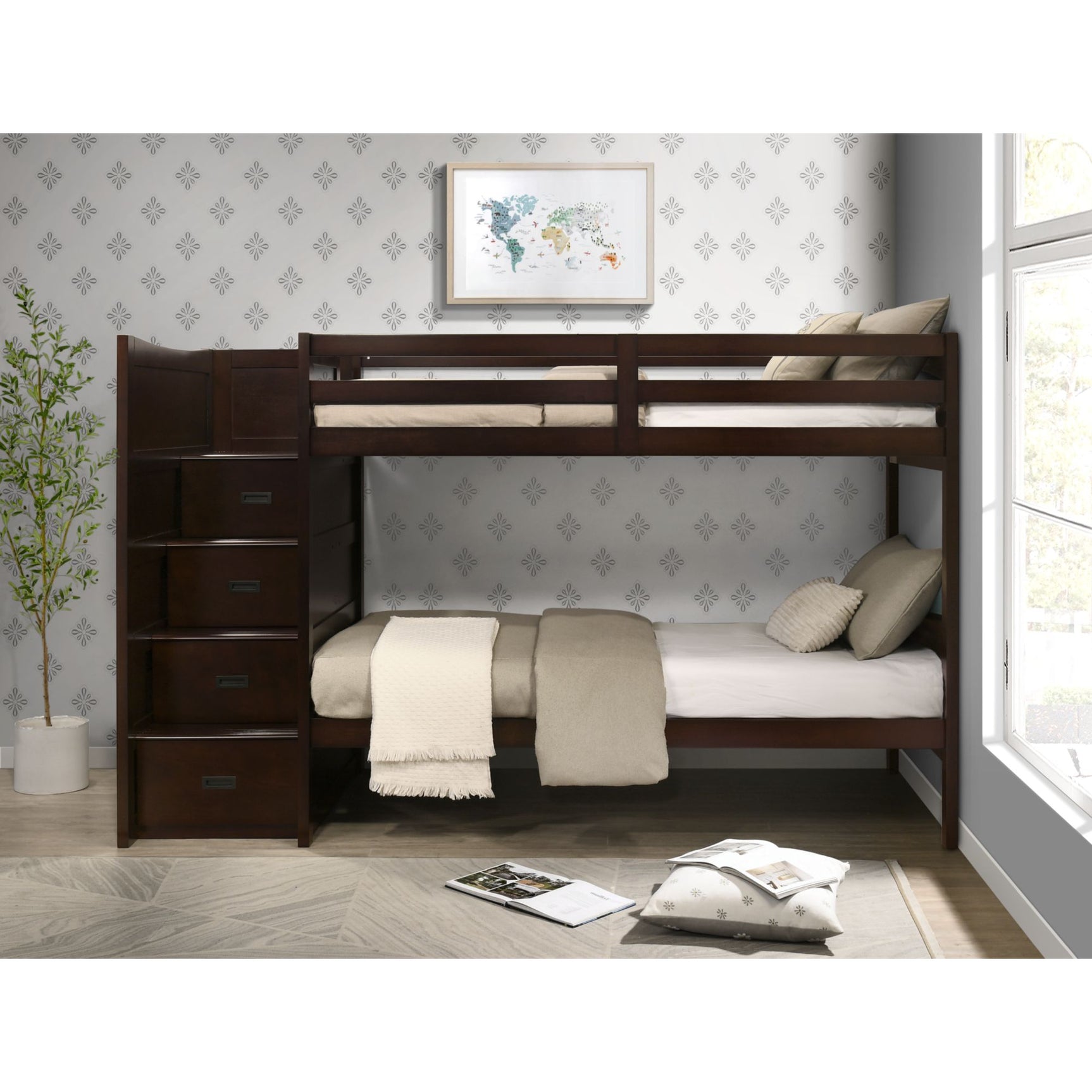 Sami Twin Over Twin Step Bunk with Left HB in Espresso – SKU SM550TTBL | Elements