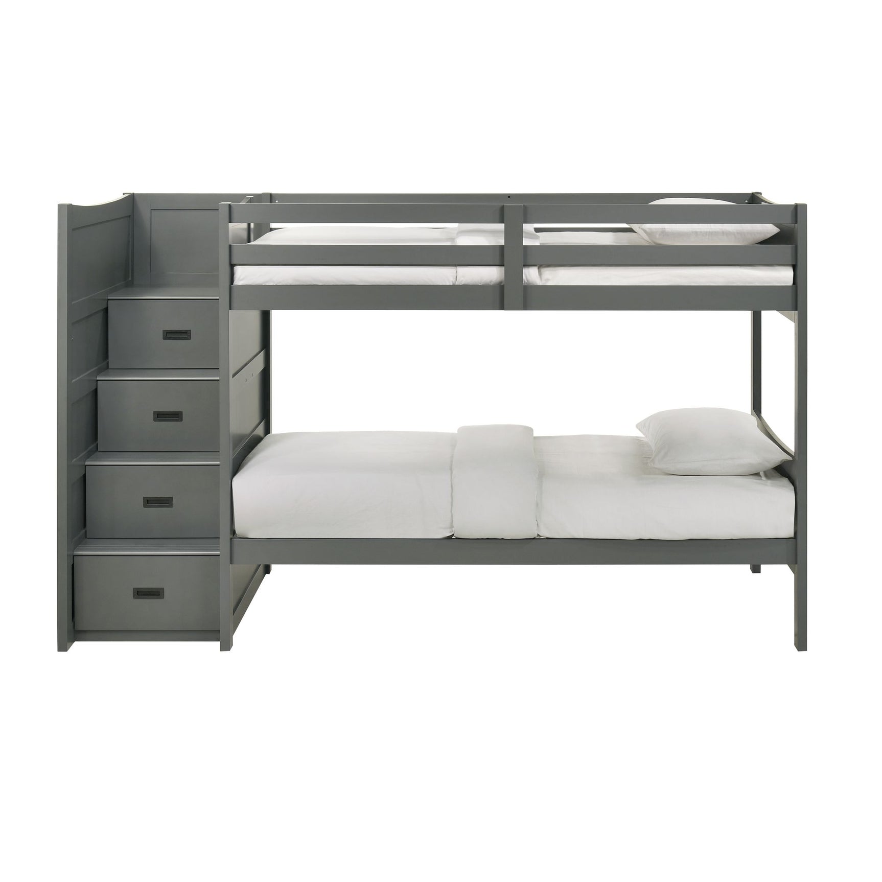 Sami Twin Over Twin Step Bunk with Left HB in Grey - Tampa Furniture Outlet