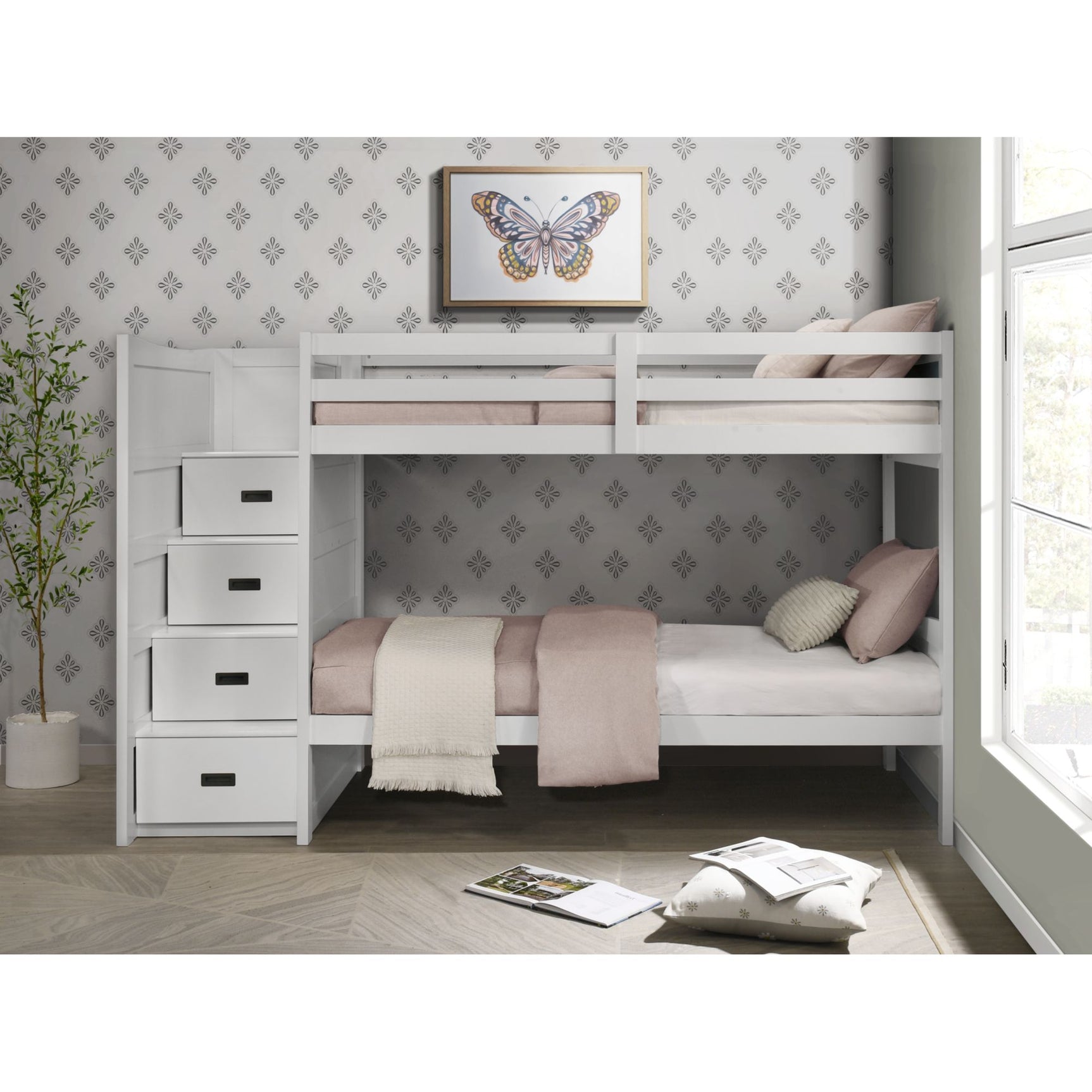 Sami Twin Over Twin Step Bunk with Left HB in White – SKU SM750TTBL | Elements