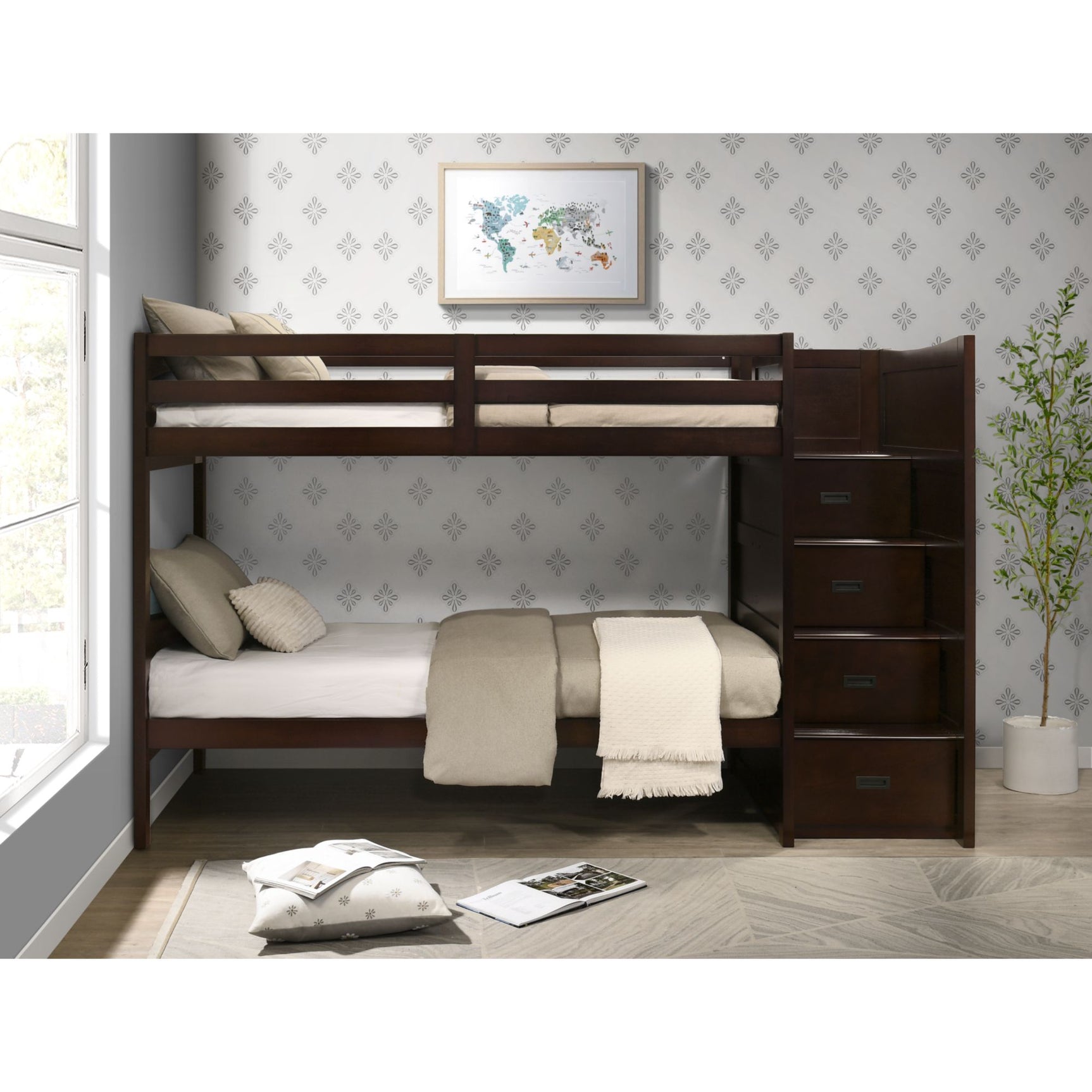 Sami Twin Over Twin Step Bunk with Right HB in Espresso – SKU SM550TTBR | Elements
