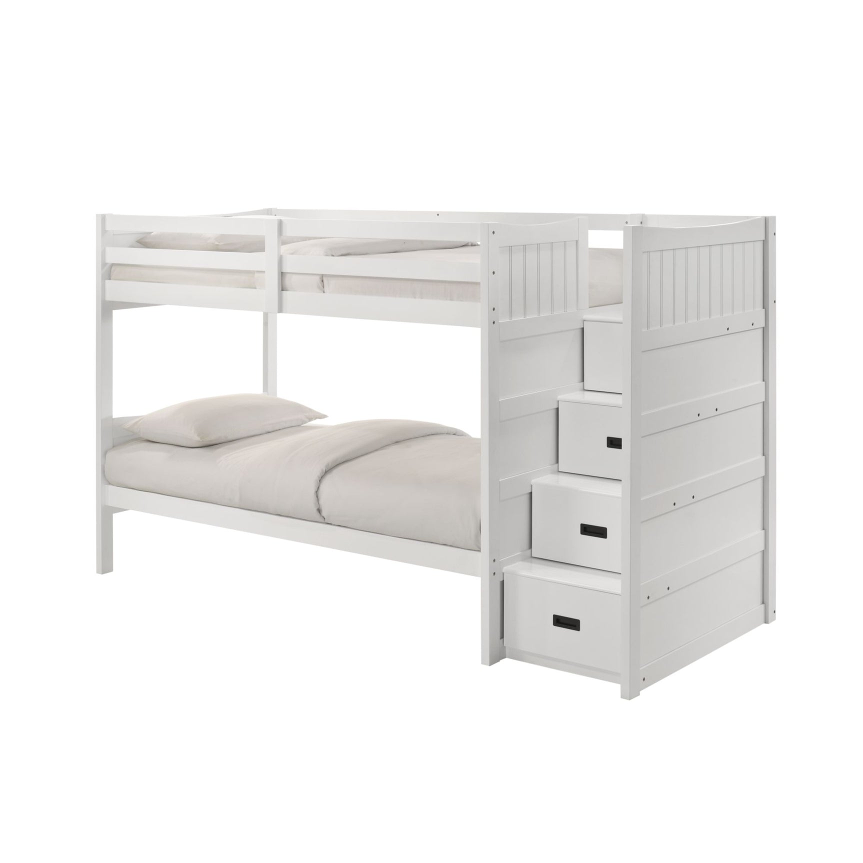 Sami Twin Over Twin Step Bunk with Right HB in White - Tampa Furniture Outlet
