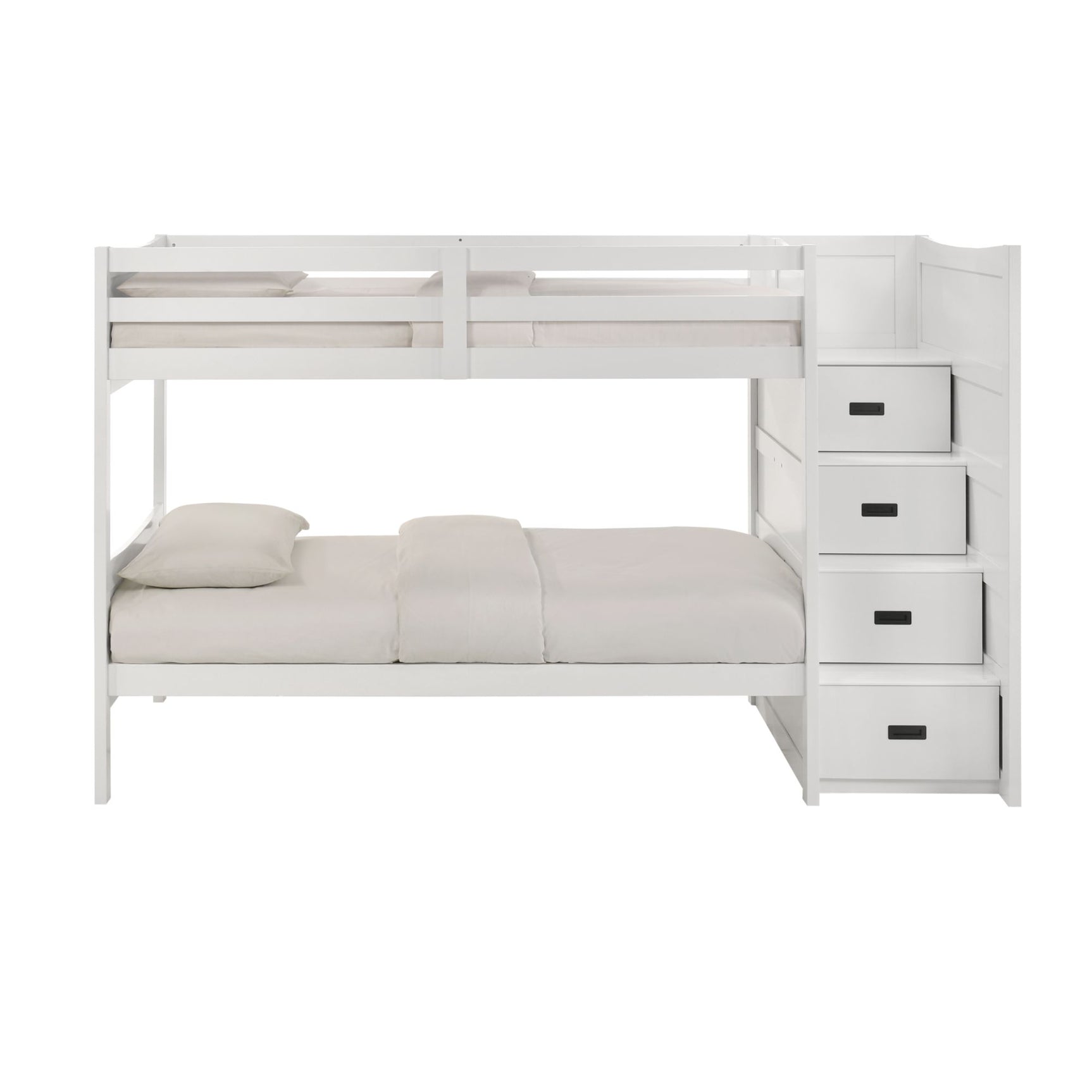 Sami Twin Over Twin Step Bunk with Right HB in White - Tampa Furniture Outlet