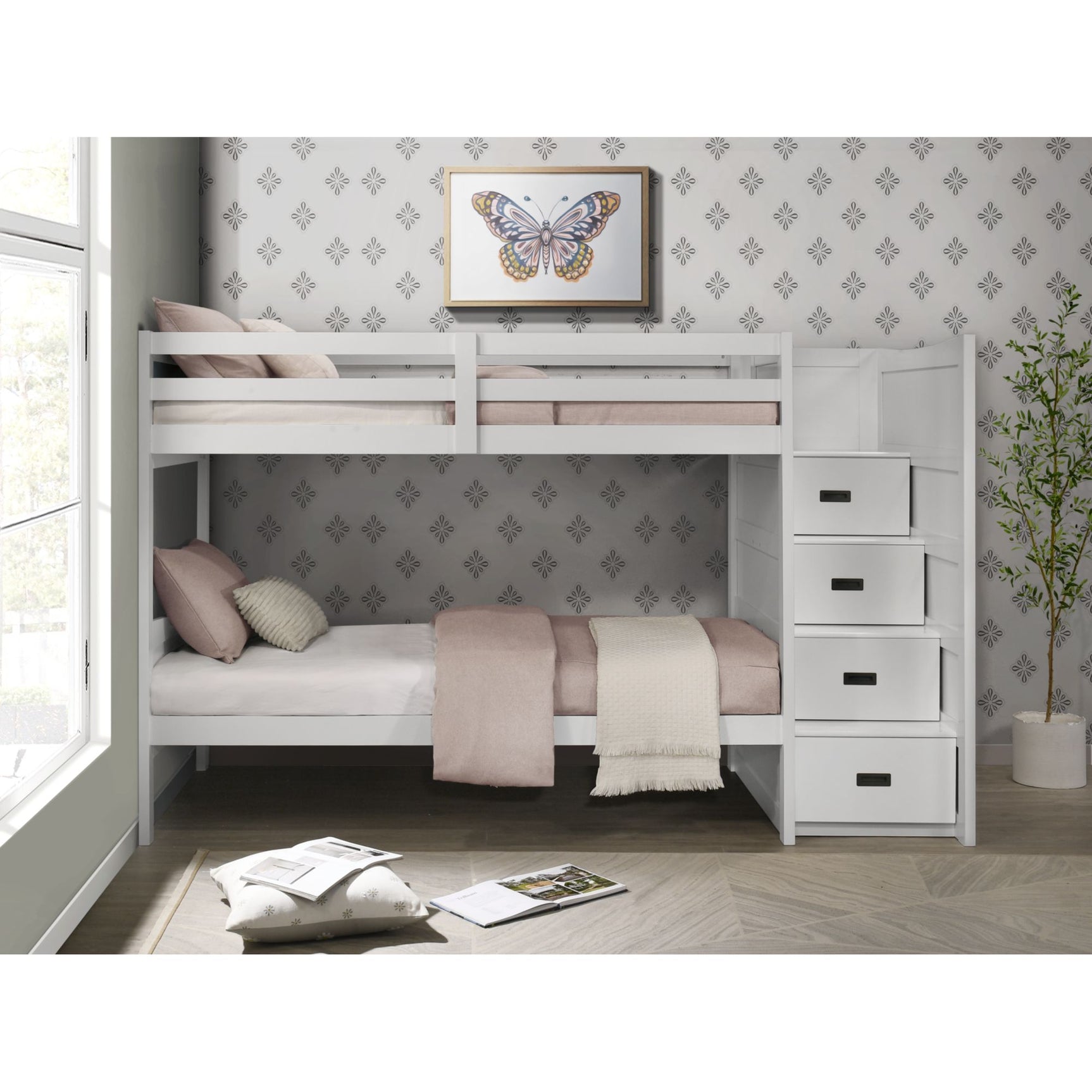 Sami Twin Over Twin Step Bunk with Right HB in White – SKU SM750TTBR | Elements