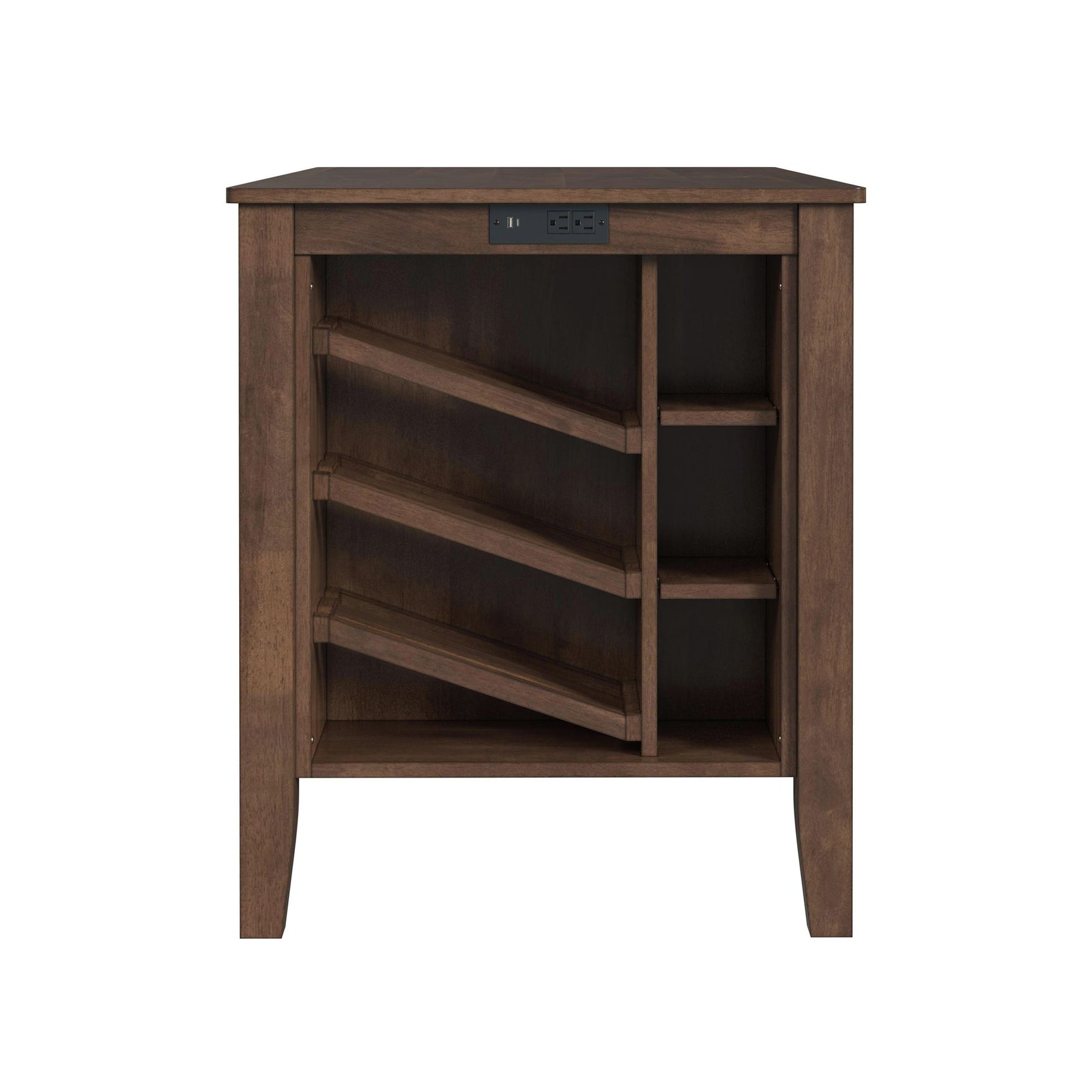 Santa Barbara Kitchen Island & 2 Counter Stools with Dark Grey Fabric in Walnut - Tampa Furniture Outlet