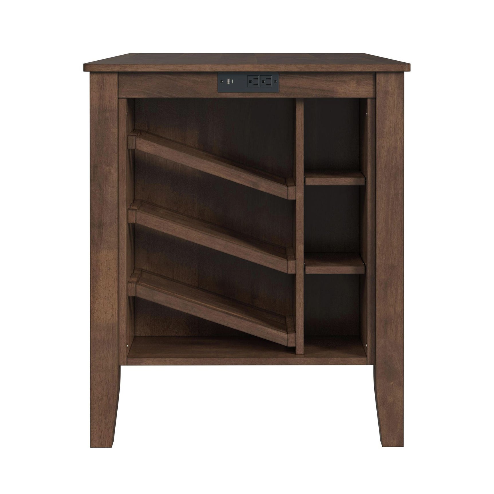 Santa Barbara Kitchen Island & 2 Counter Stools with Dark Grey Fabric in Walnut