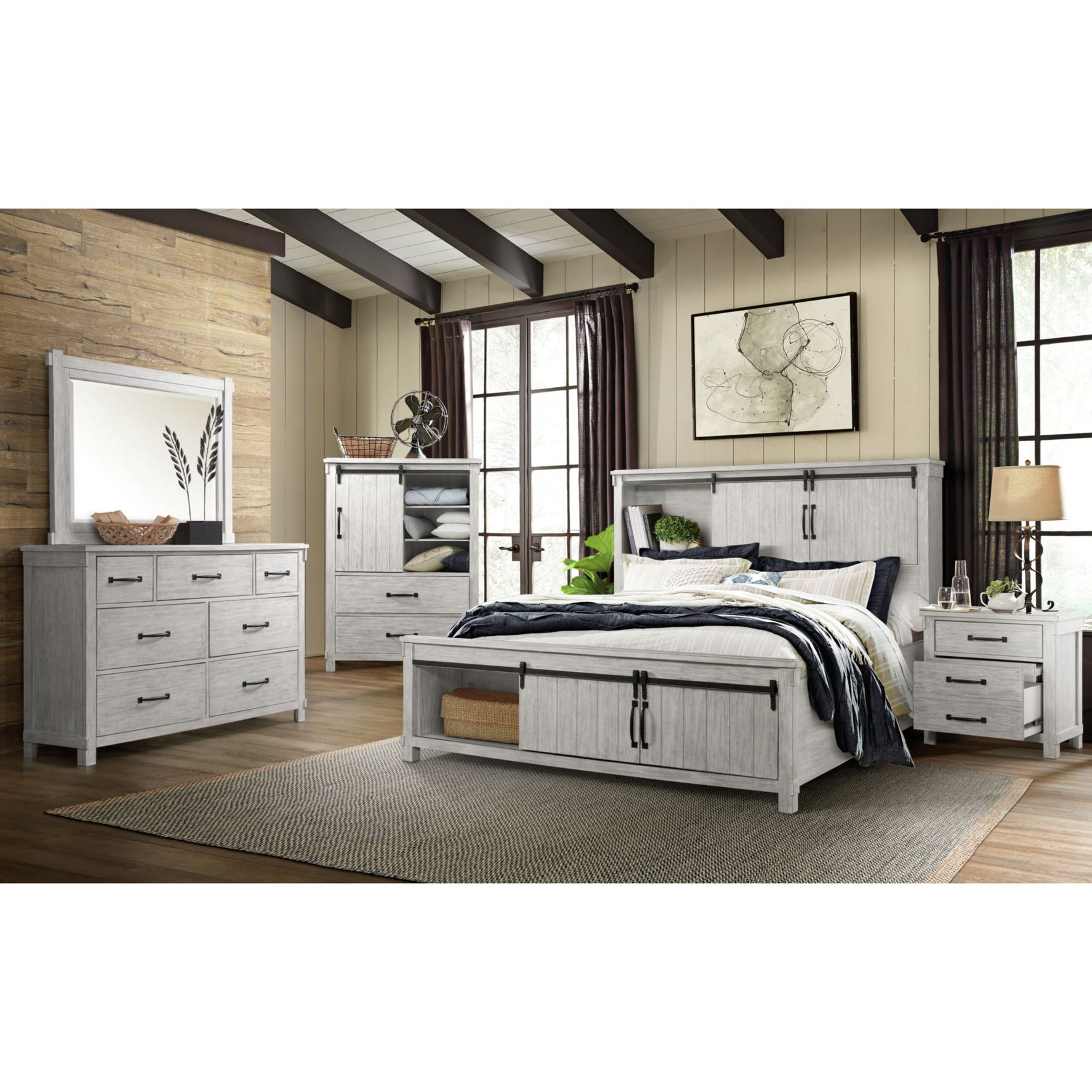 Scott King Storage Bed White Finish - Tampa Furniture Outlet
