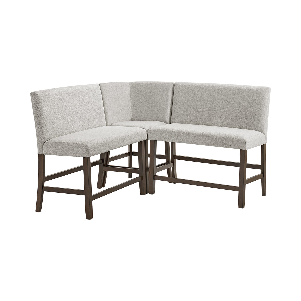 Seneca Counter 3PC Corner Bench with Grey Fabric in Brown